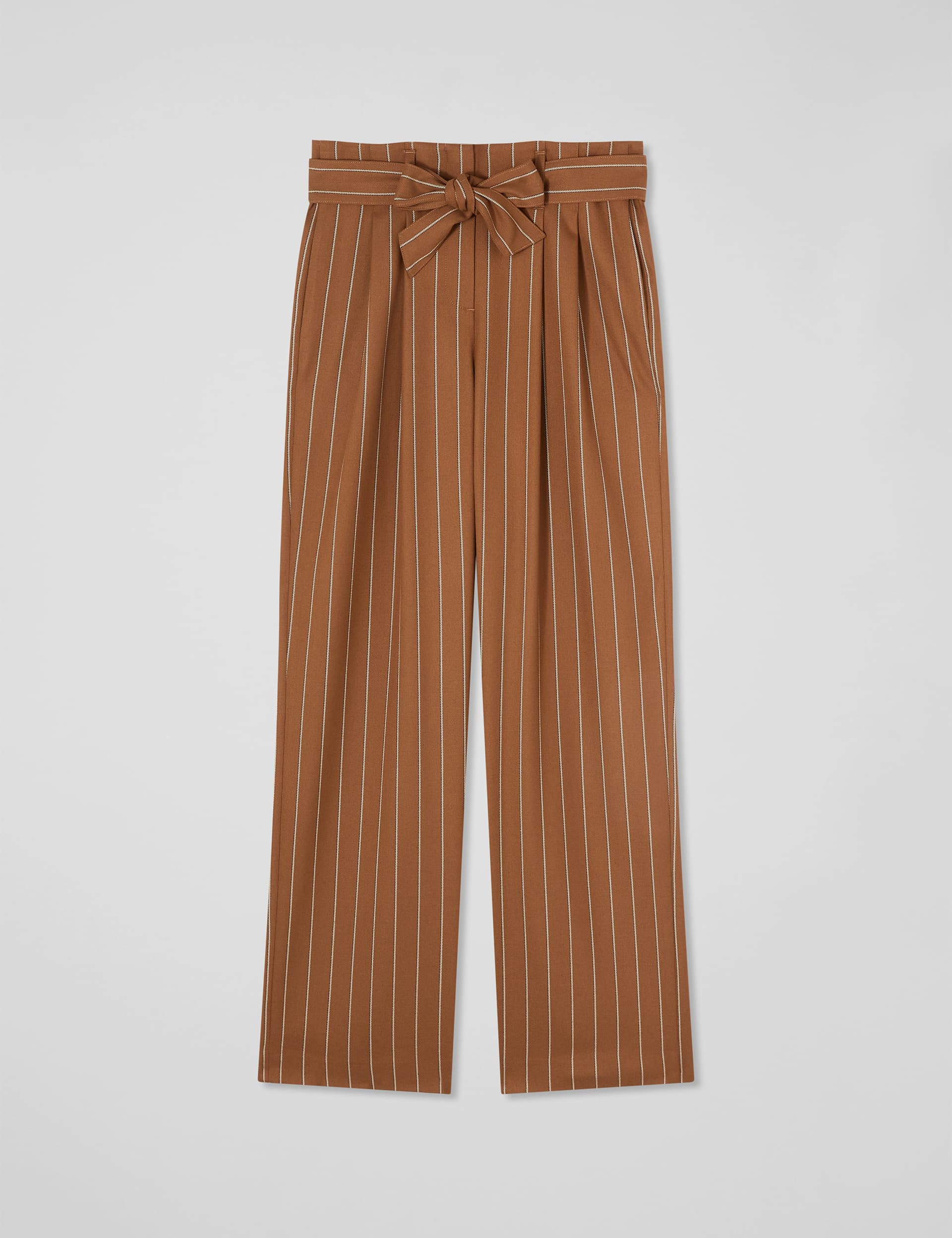 Lk Bennett Women's Striped Pleat Front Belted Wide Leg Trousers - 20 - Chocolate, Chocolate