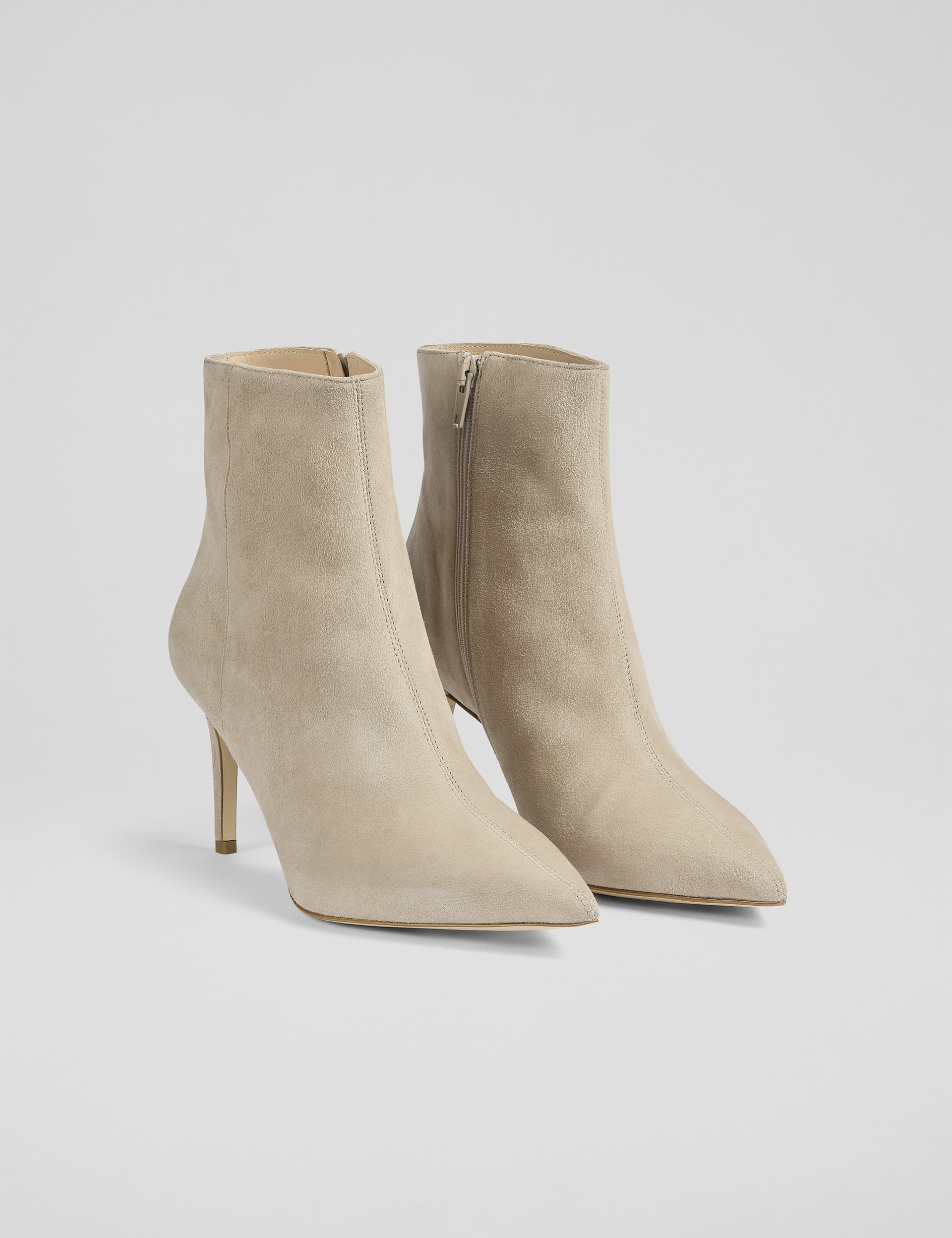 Lk Bennett Women's Suede Stiletto Heel Pointed Ankle Boots - 5 - Taupe, Taupe