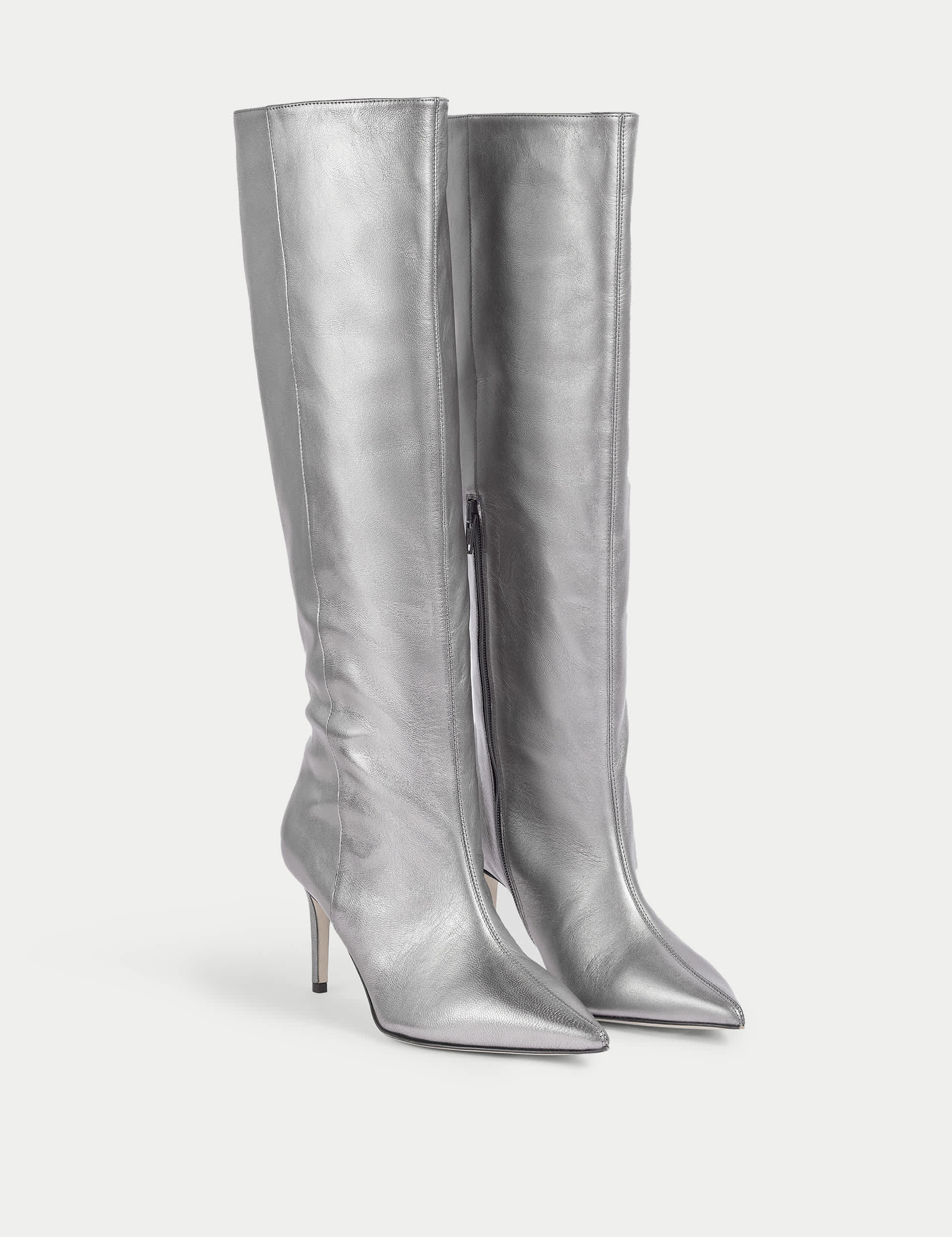 Lk Bennett Women's Leather Metallic Stiletto Heel Knee High Boots