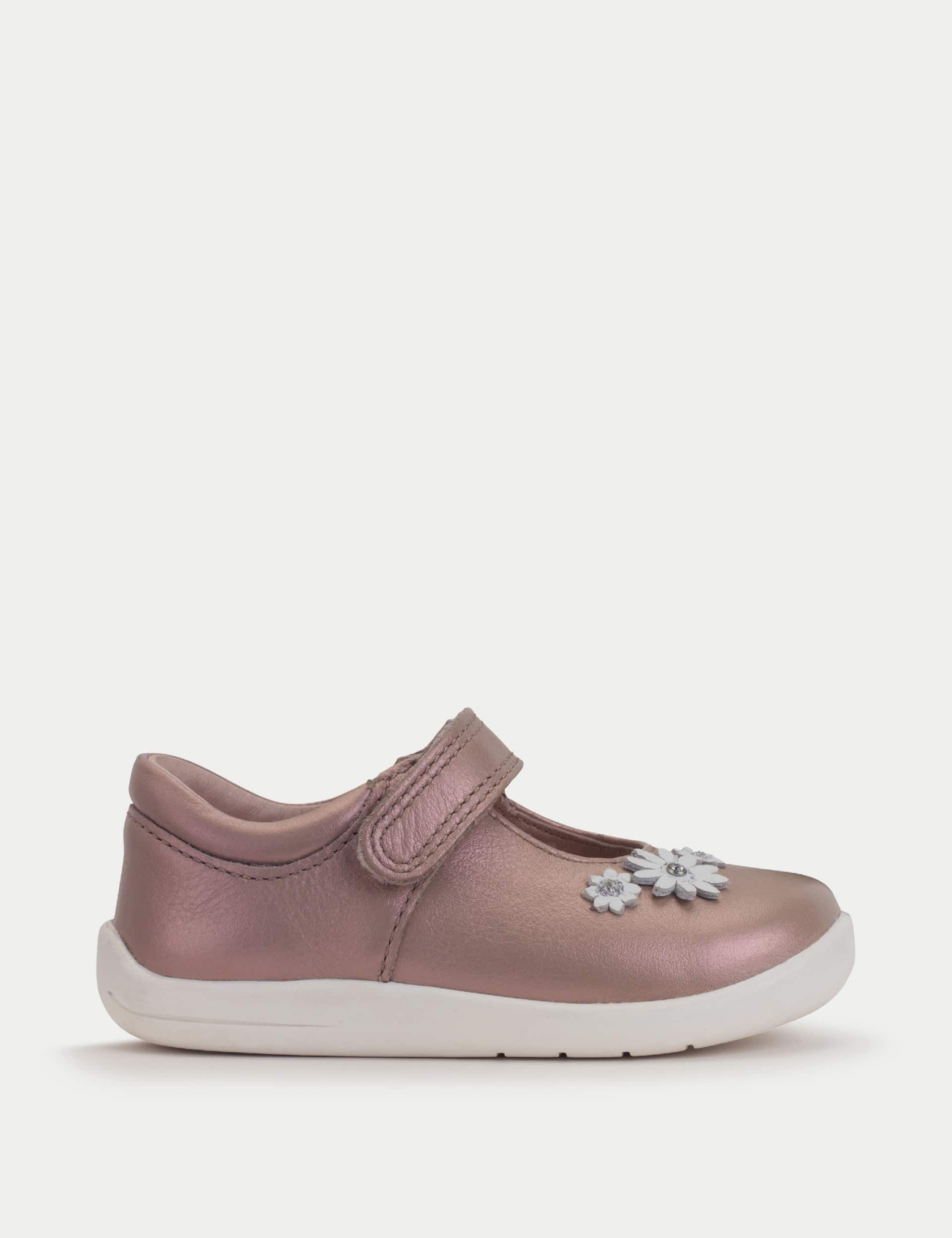 Start-Rite Kids Leather Flower Riptape Shoes (4 Small - 8 Small) - 8 SSTD - Taupe, Taupe