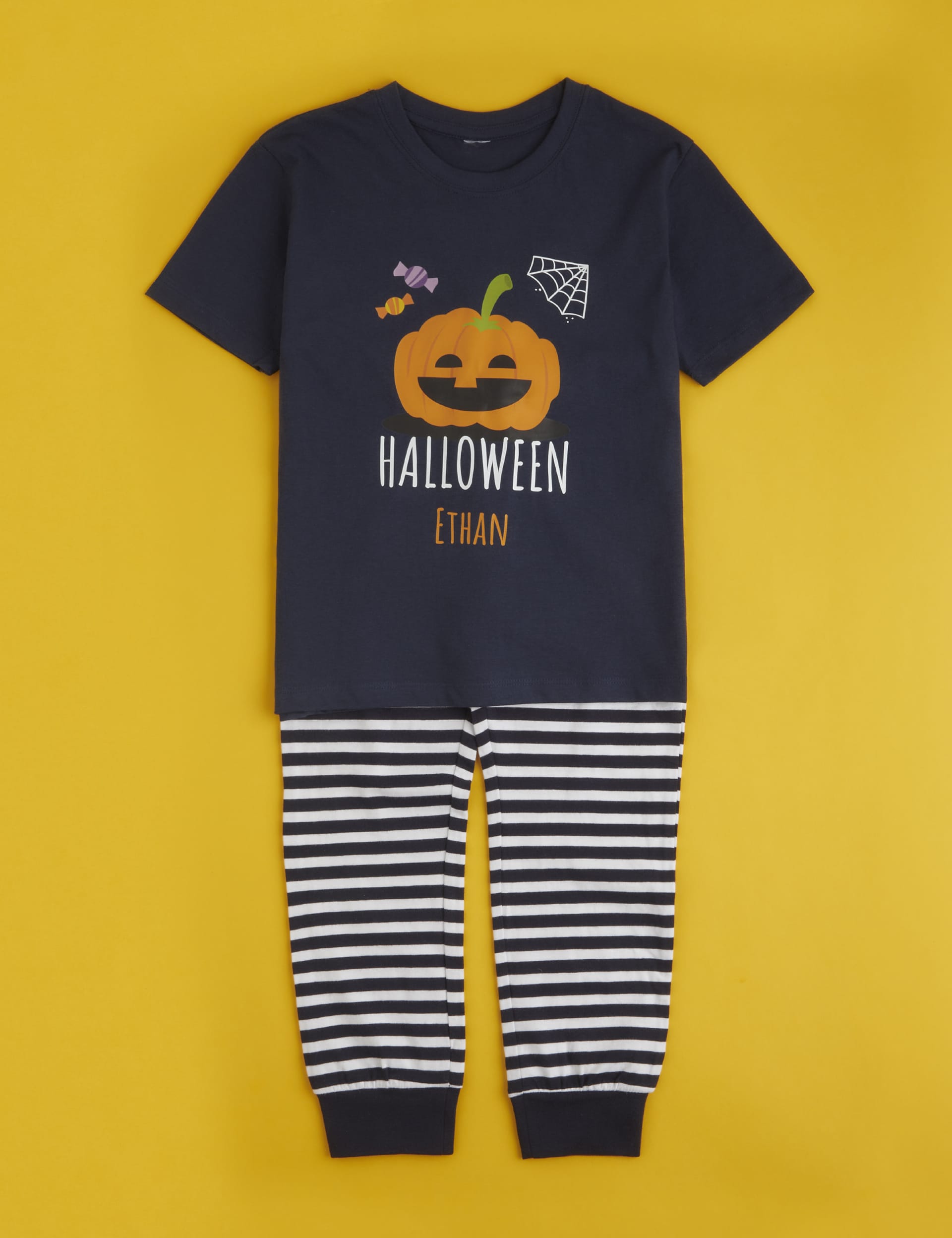 Dollymix Personalised Kids Pumpkin Pyjamas - 7-8 Y - Navy, Navy