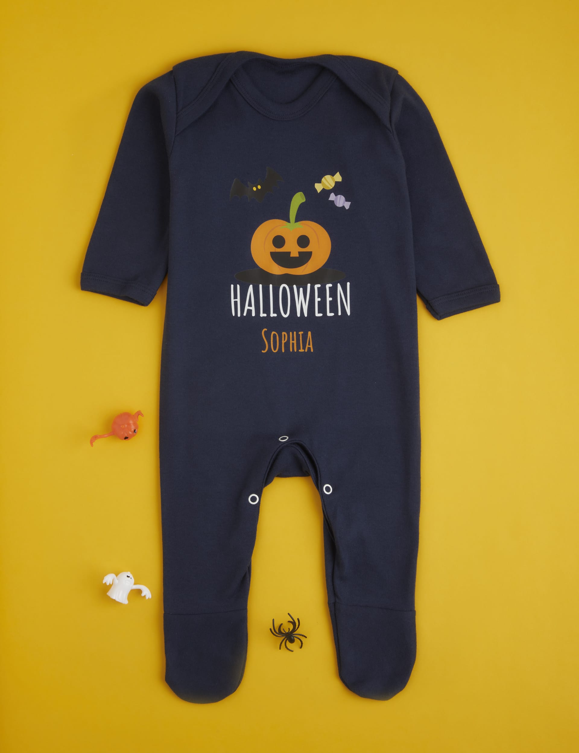 Dollymix Personalised Pumpkin Babygrow - 0-3 M - Navy, Navy