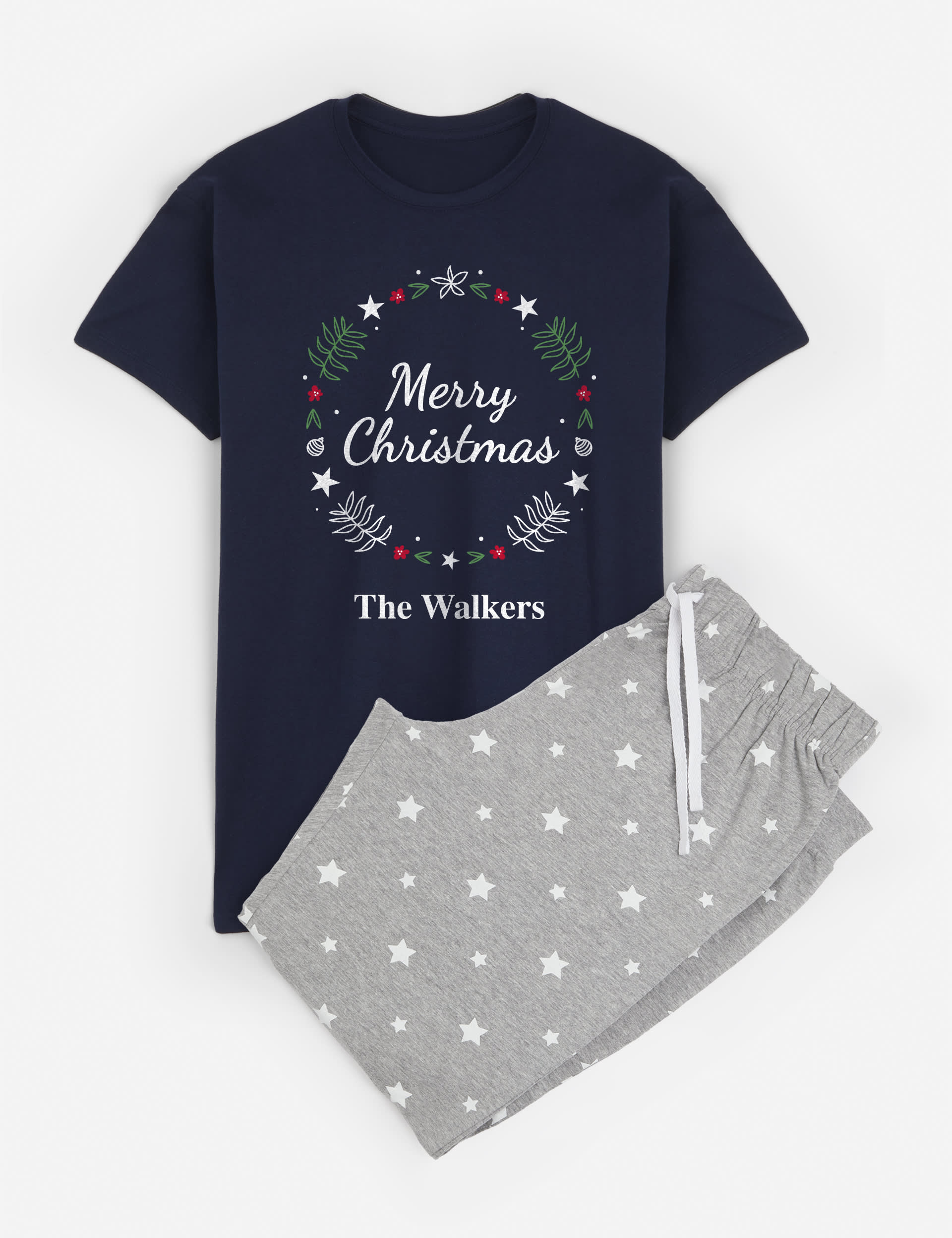 Dollymix Personalised Men's Wreath Family Pyjamas - Navy, Navy