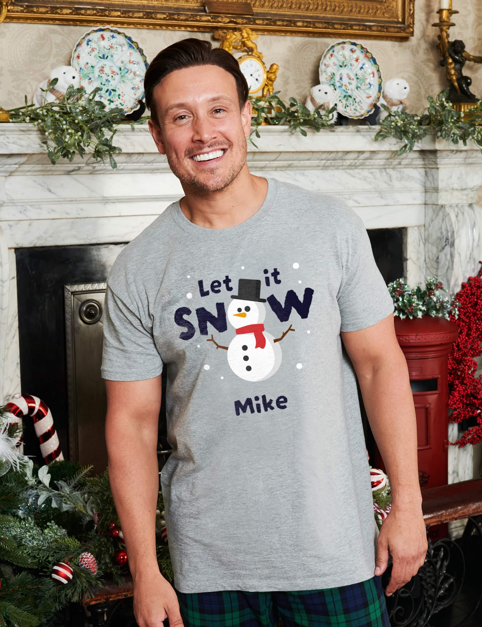 Dollymix Personalised Men's Snowman Family Pyjamas - XXL - Grey, Grey