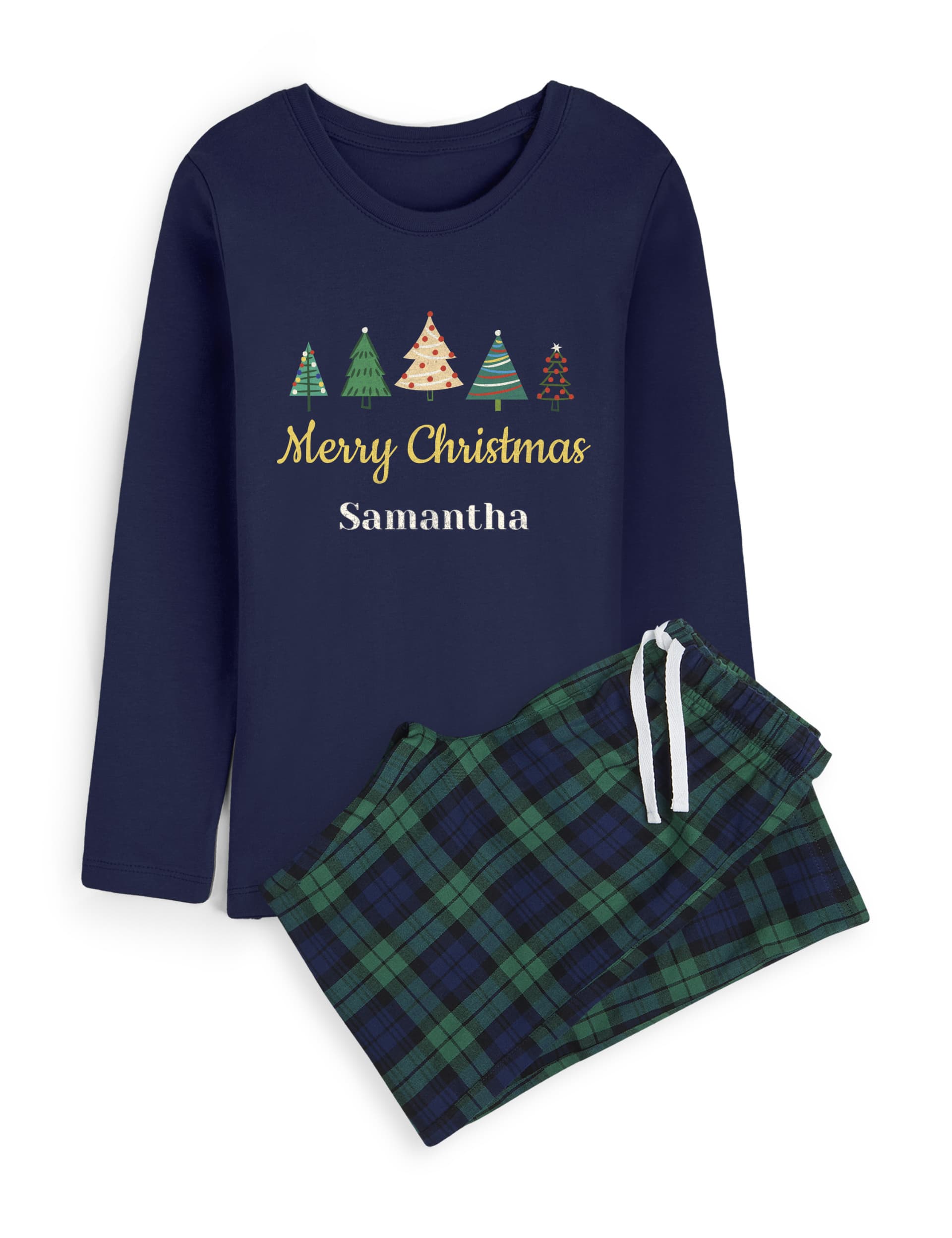 Dollymix Personalised Women's Christmas Tree Pyjamas - XL - Navy, Navy