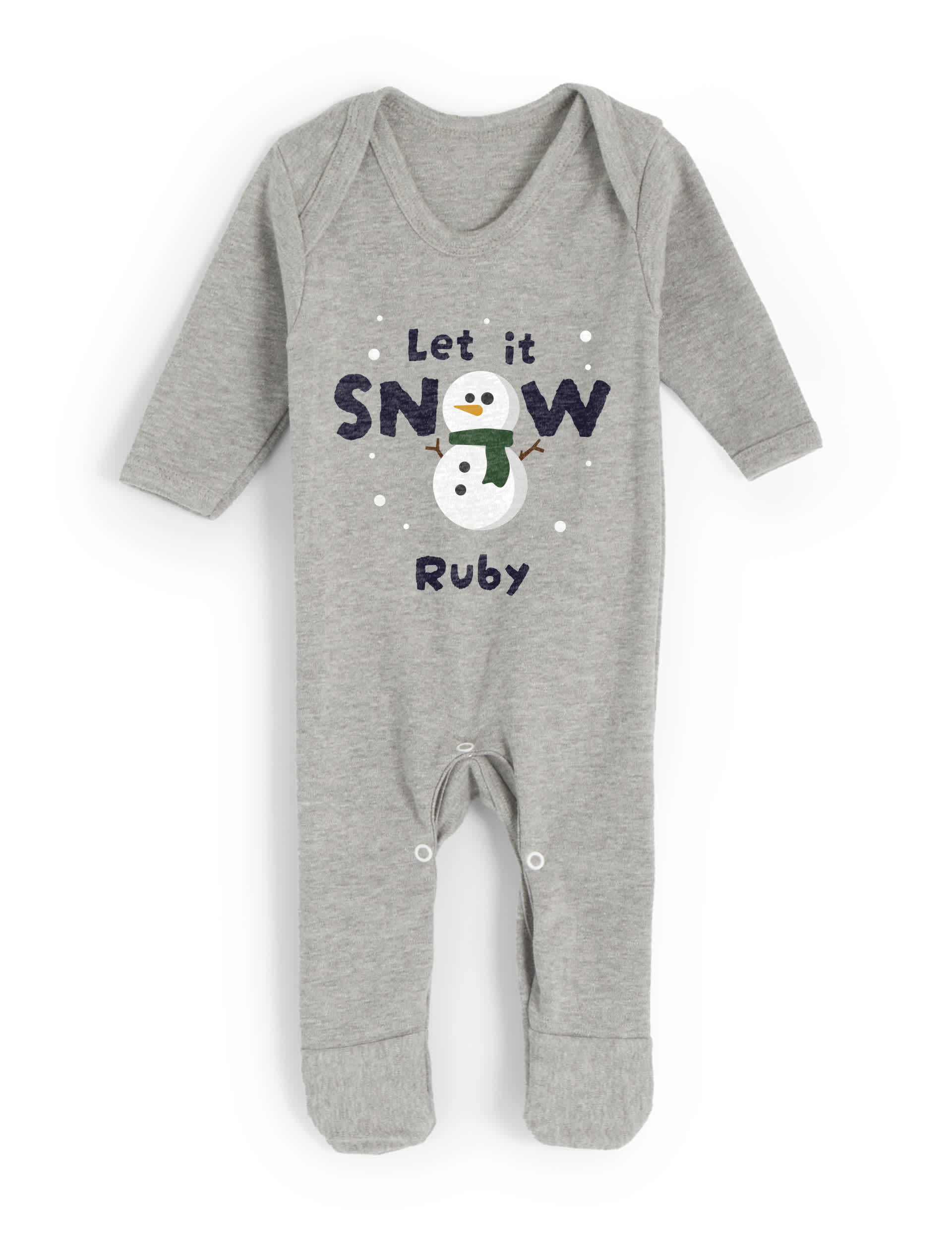 Dollymix Personalised Family Snowman Babygrow - 0-3 M - Grey, Grey