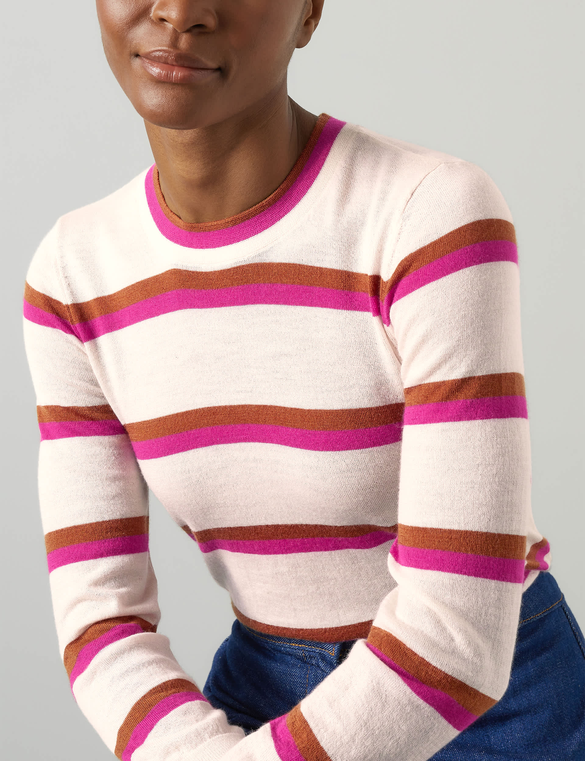 Lk Bennett Women's Ashley Pink Multi Cashmere Stripe Top - Cream Mix, Cream Mix