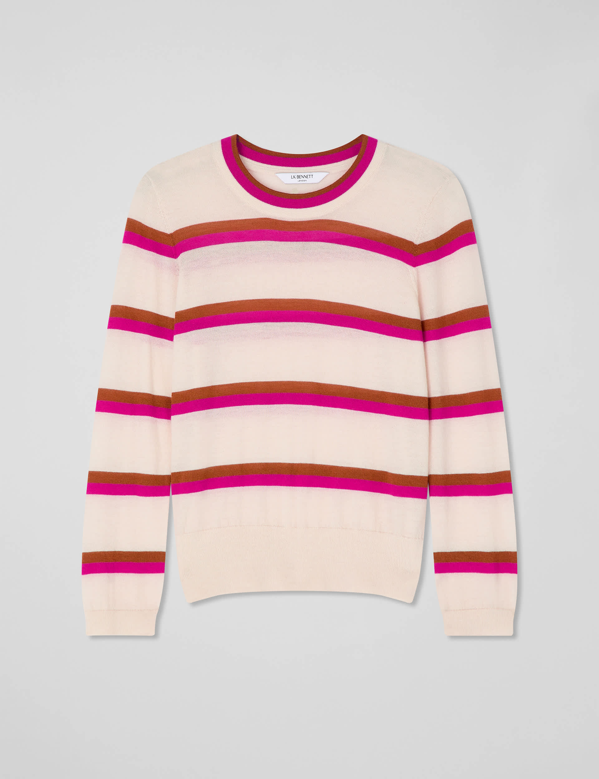 Lk Bennett Women's Ashley Pink Multi Cashmere Stripe Top - XL - Cream Mix, Cream Mix