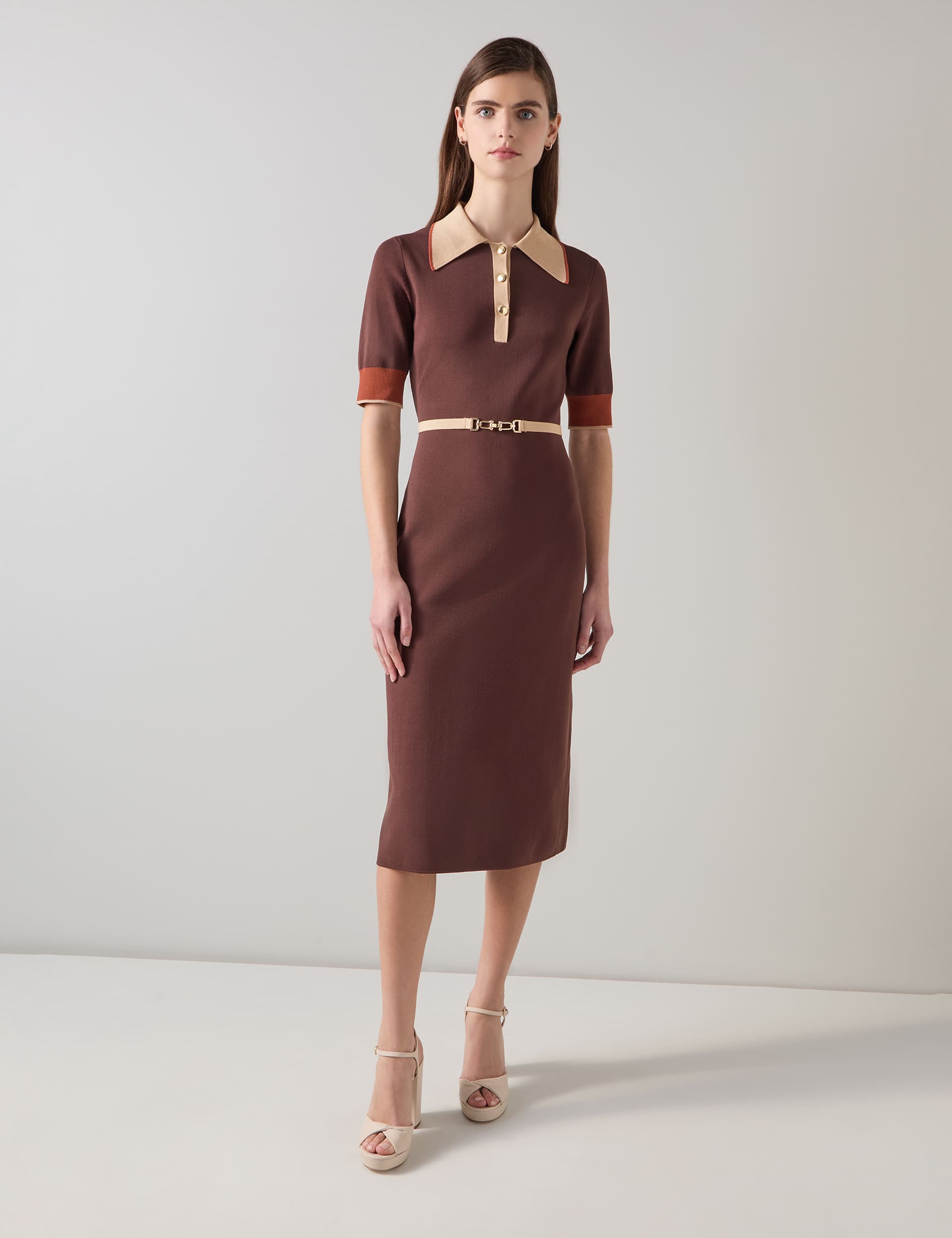 Lk Bennett Women's Rosey Chocolate Chain Belt Knit Dress - Brown Mix, Brown Mix