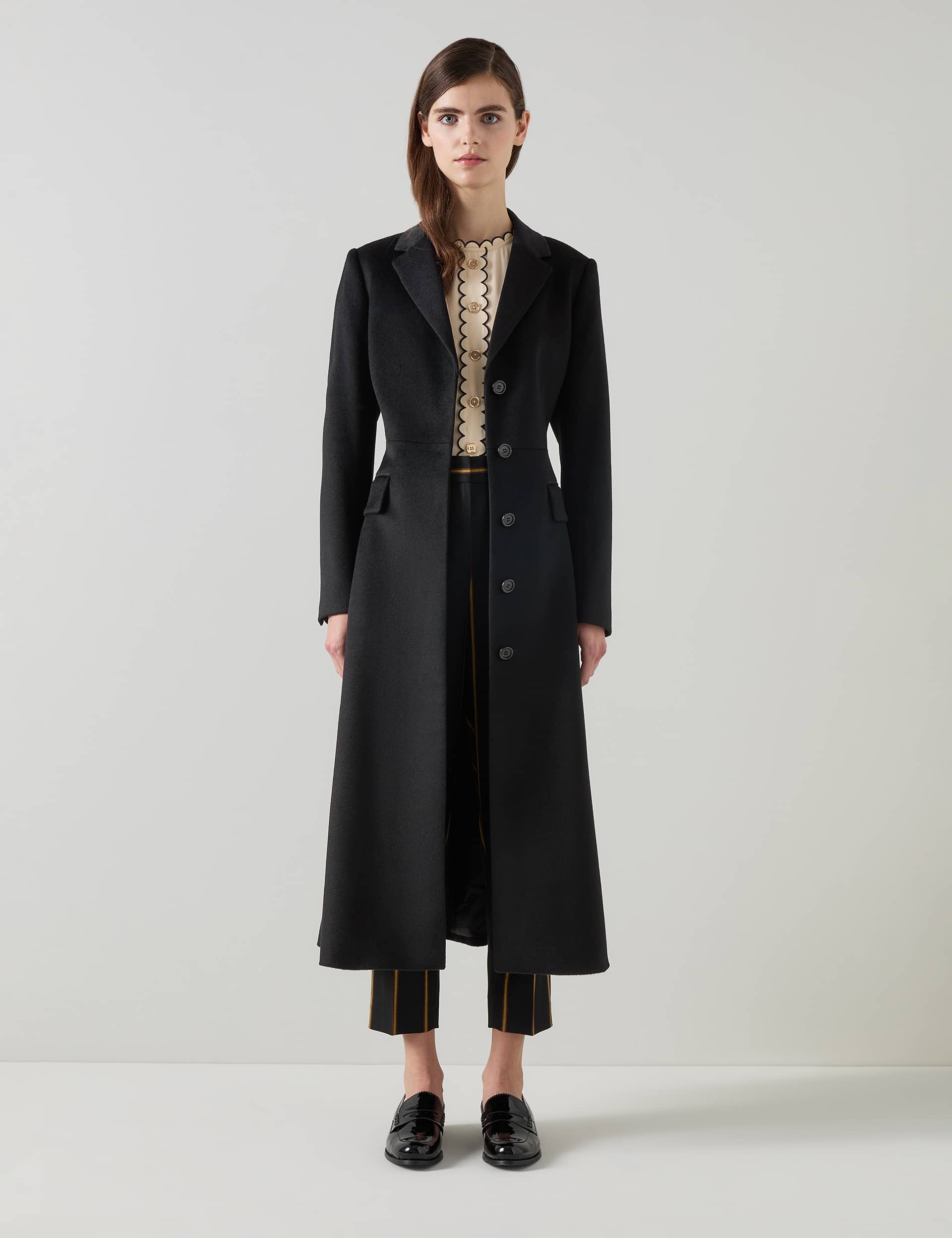 Lk Bennett Women's Pure Wool Belted Longline Coat - 10PET - Black, Black