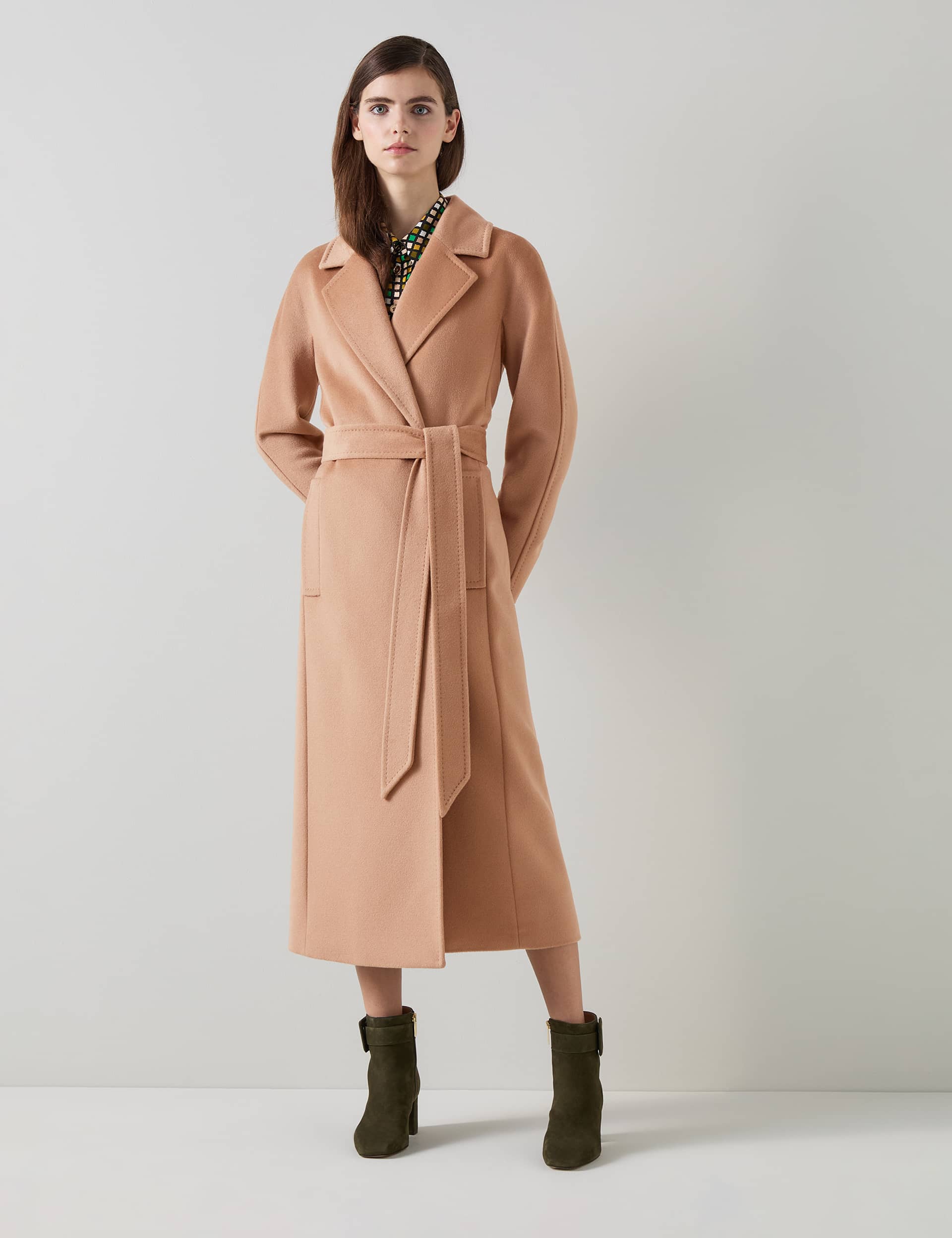 Lk Bennett Women's Pure Wool Belted Longline Coat - 12 - Camel, Camel