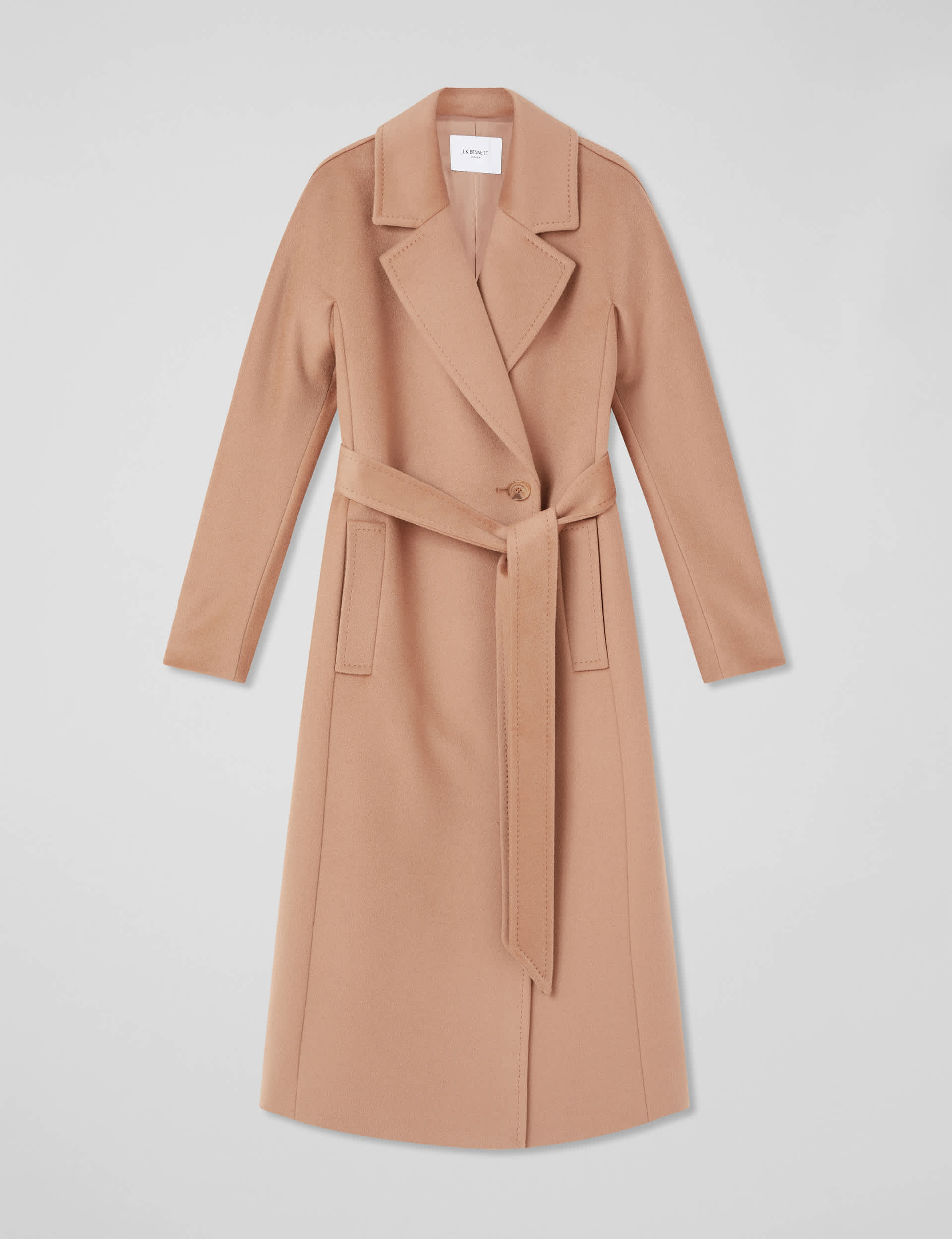 Lk Bennett Women's Pure Wool Belted Longline Coat - 12 - Camel, Camel