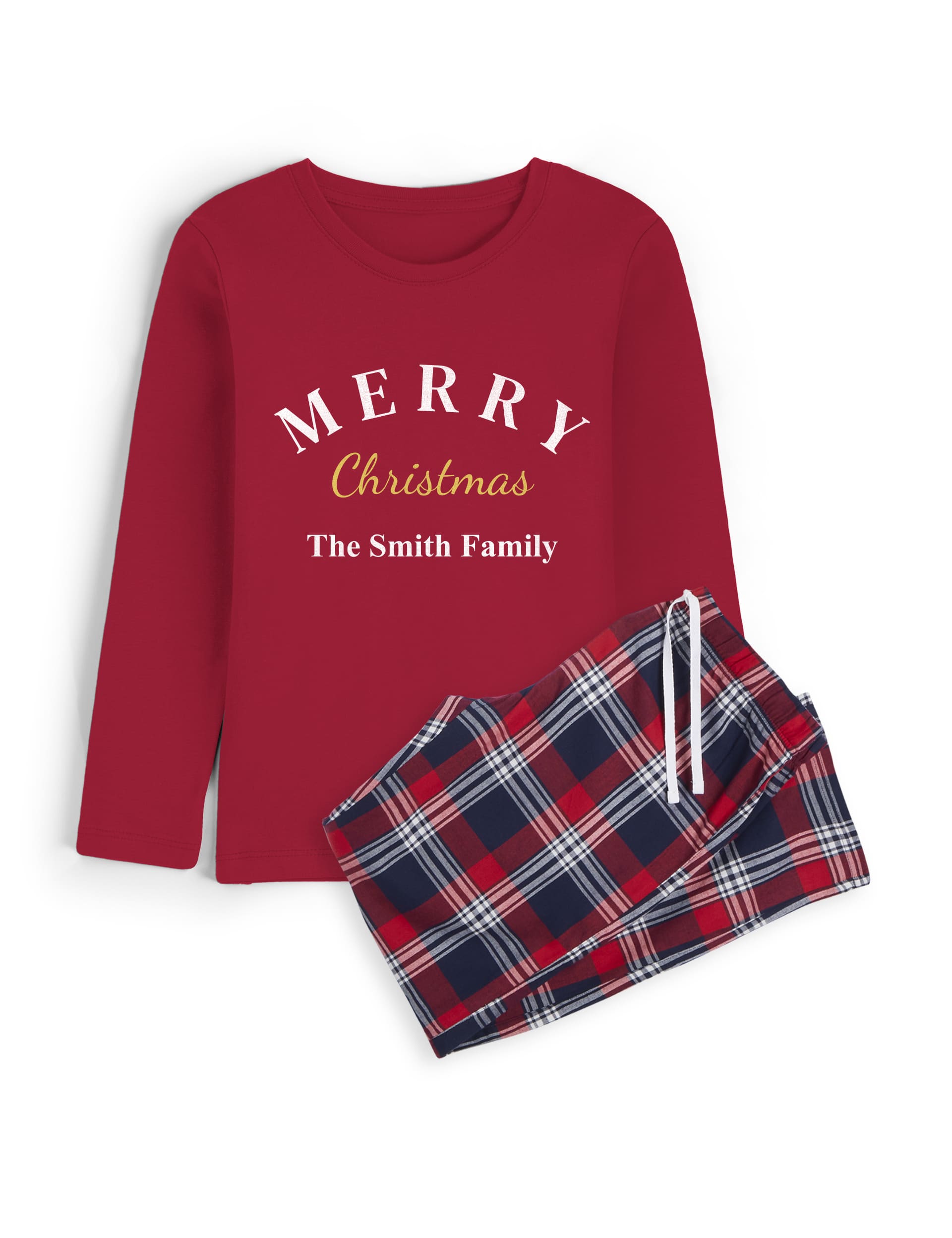 Dollymix Personalised Kids Christmas Family Pyjamas - 5-6 Y - Red Mix, Red Mix