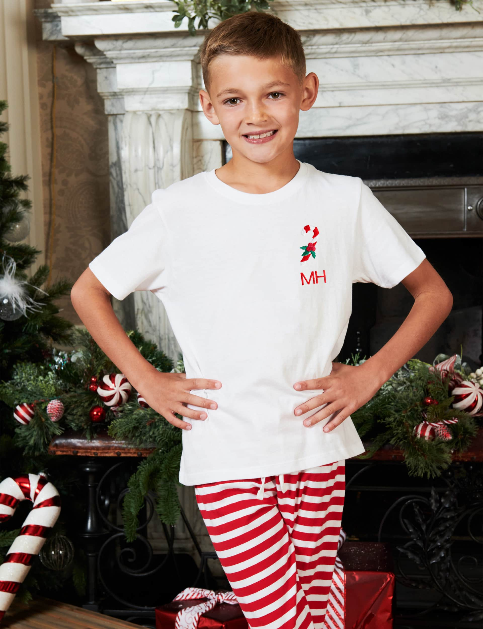 Dollymix Personalised Kids Candy Cane Family Pyjamas - 9-10Y - White, White