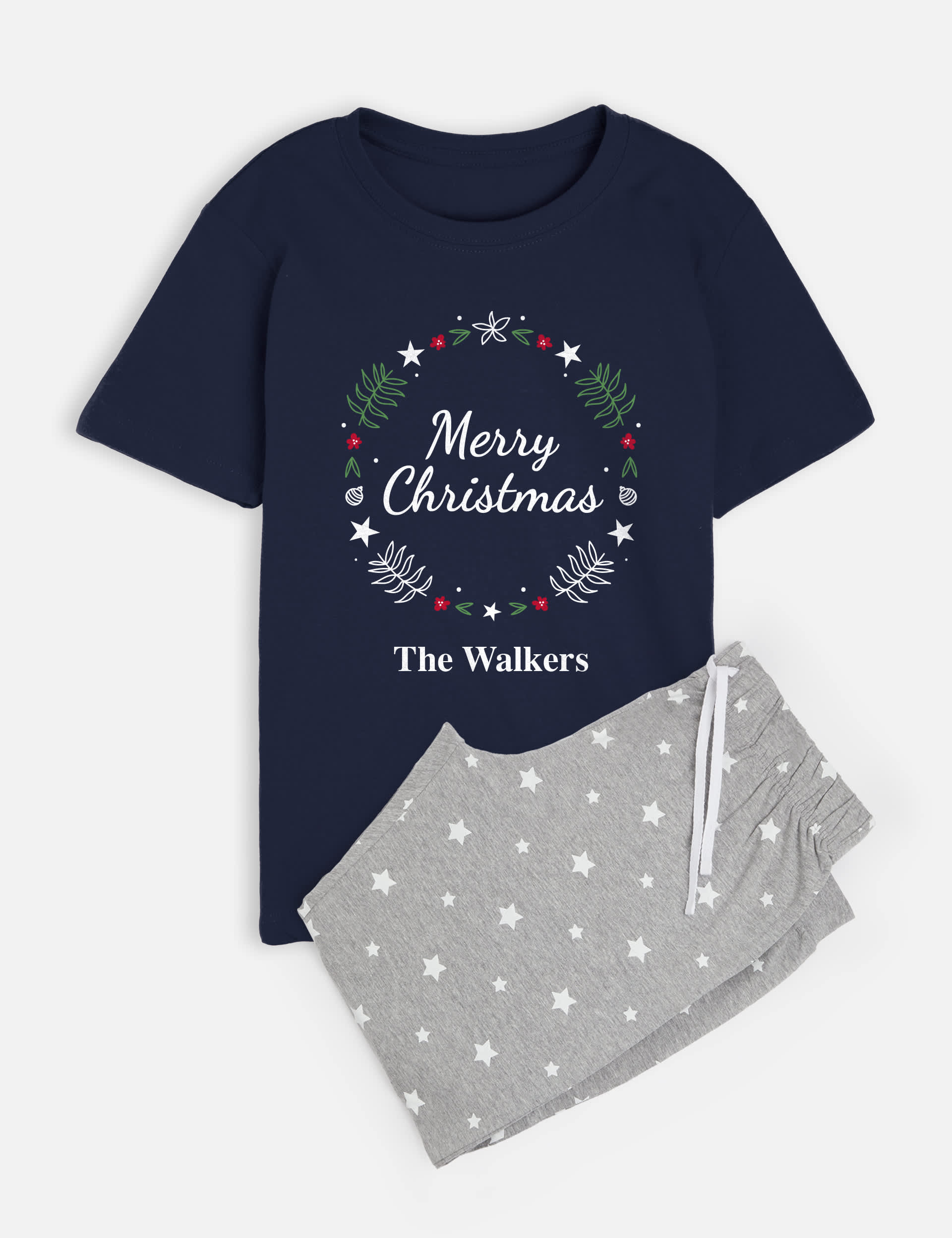 Dollymix Personalised Kids Wreath Family Pyjamas - 5-6 Y - Navy, Navy