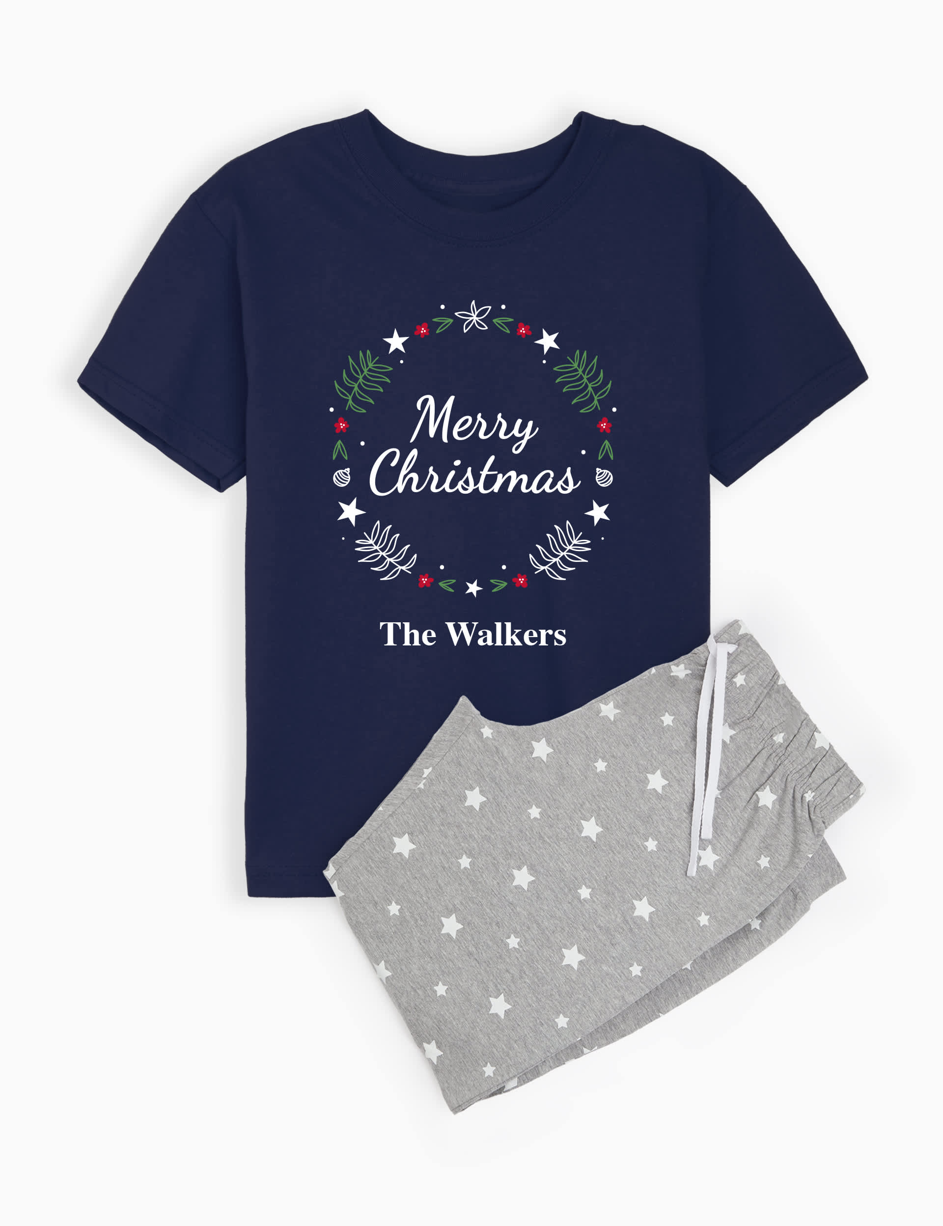 Dollymix Personalised Baby Wreath Family Pyjamas - 3-4 Y - Navy, Navy