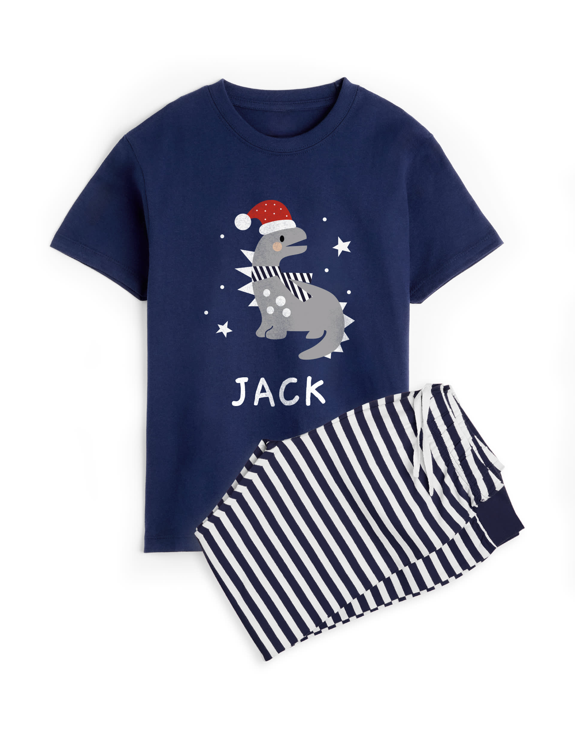 Dollymix Personalised Santa Dino Pyjamas - 7-8 Y - Navy, Navy