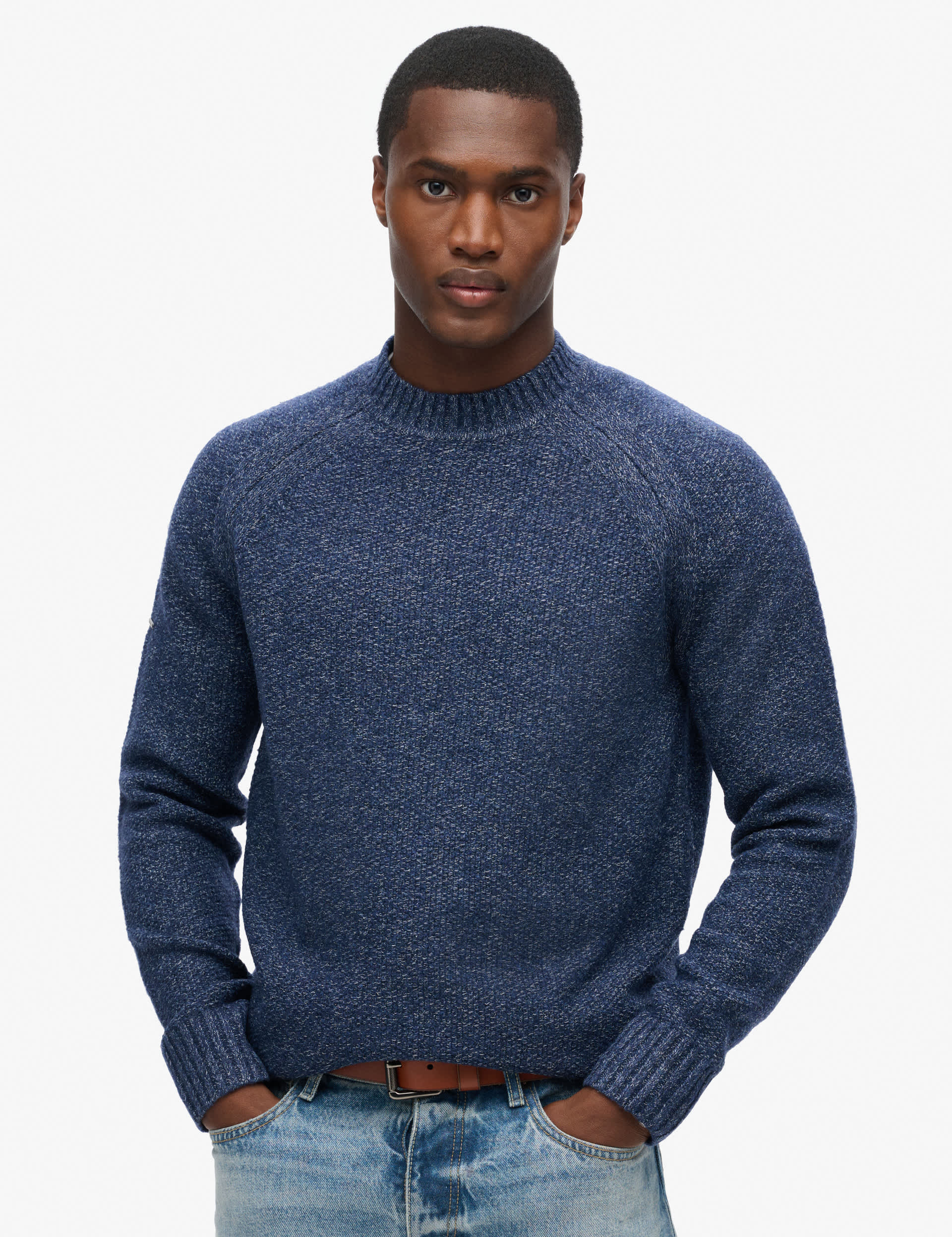 Superdry Men's Crew Neck Raglan Jumper - Navy, Brown,Black,Beige,Navy