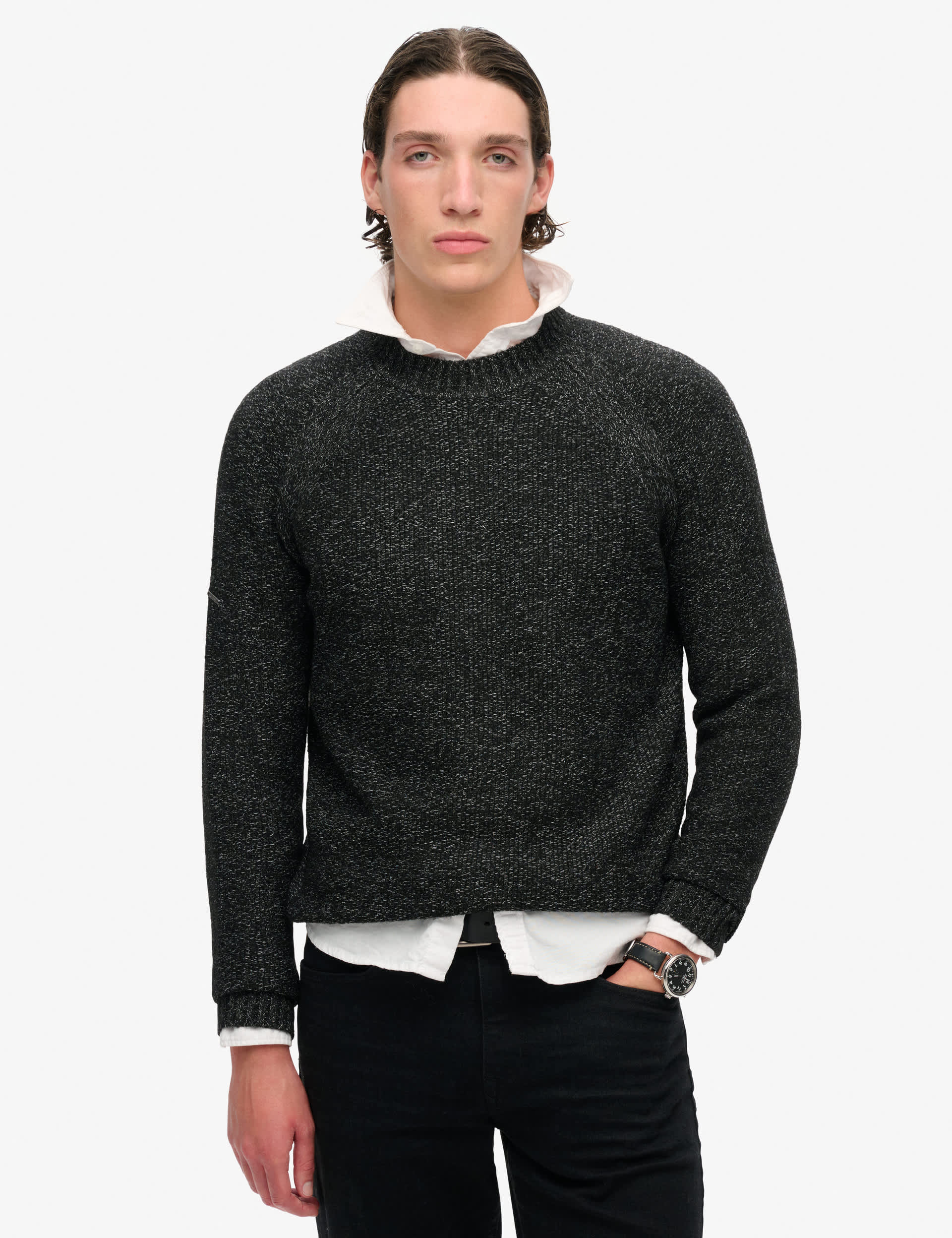 Superdry Men's Crew Neck Raglan Jumper - Black, Black,Beige,Navy,Brown