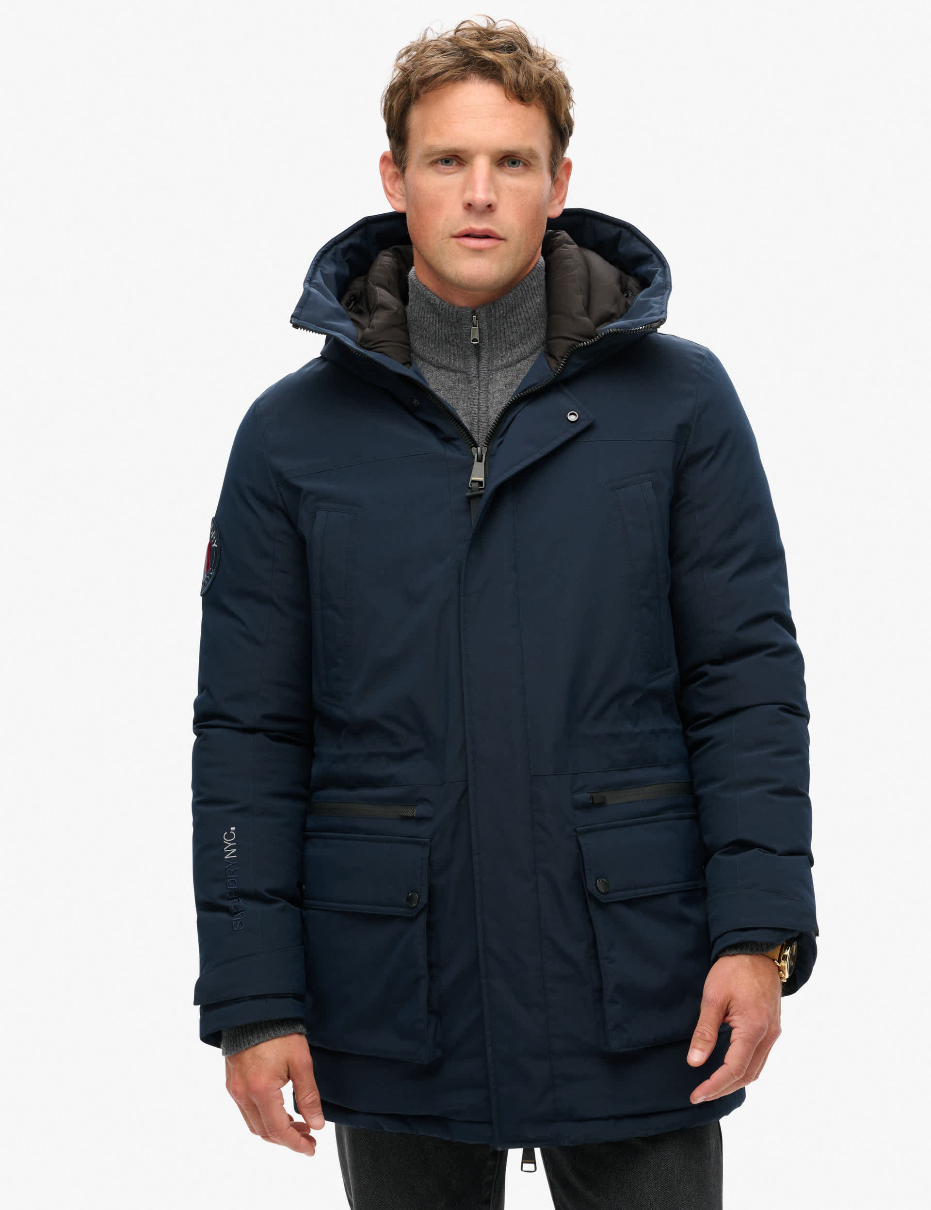 Superdry Men's Padded Parka Jacket - L - Navy, Black,Navy,Brown