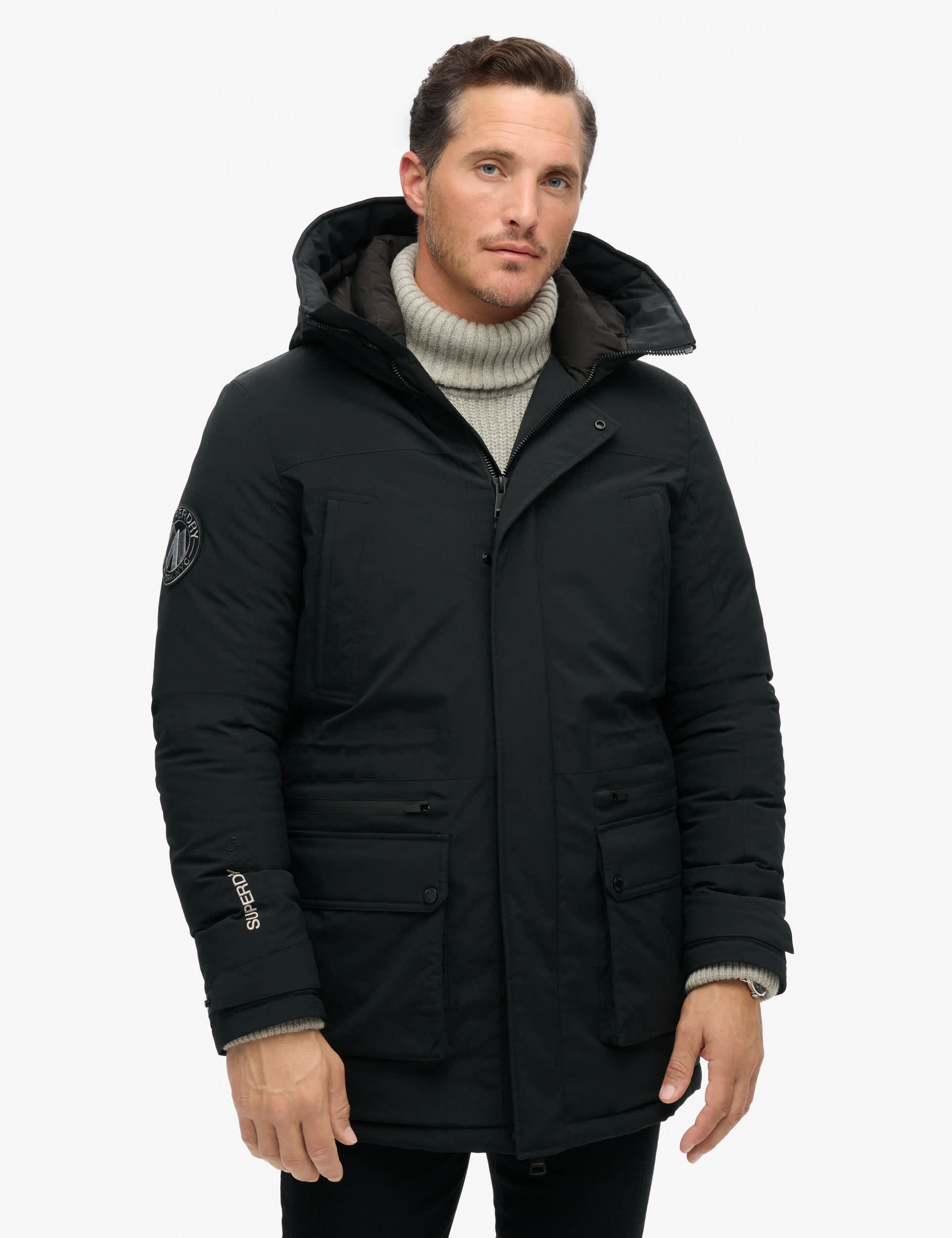 Superdry Men's Padded Parka Jacket - L - Black, Black,Navy,Brown