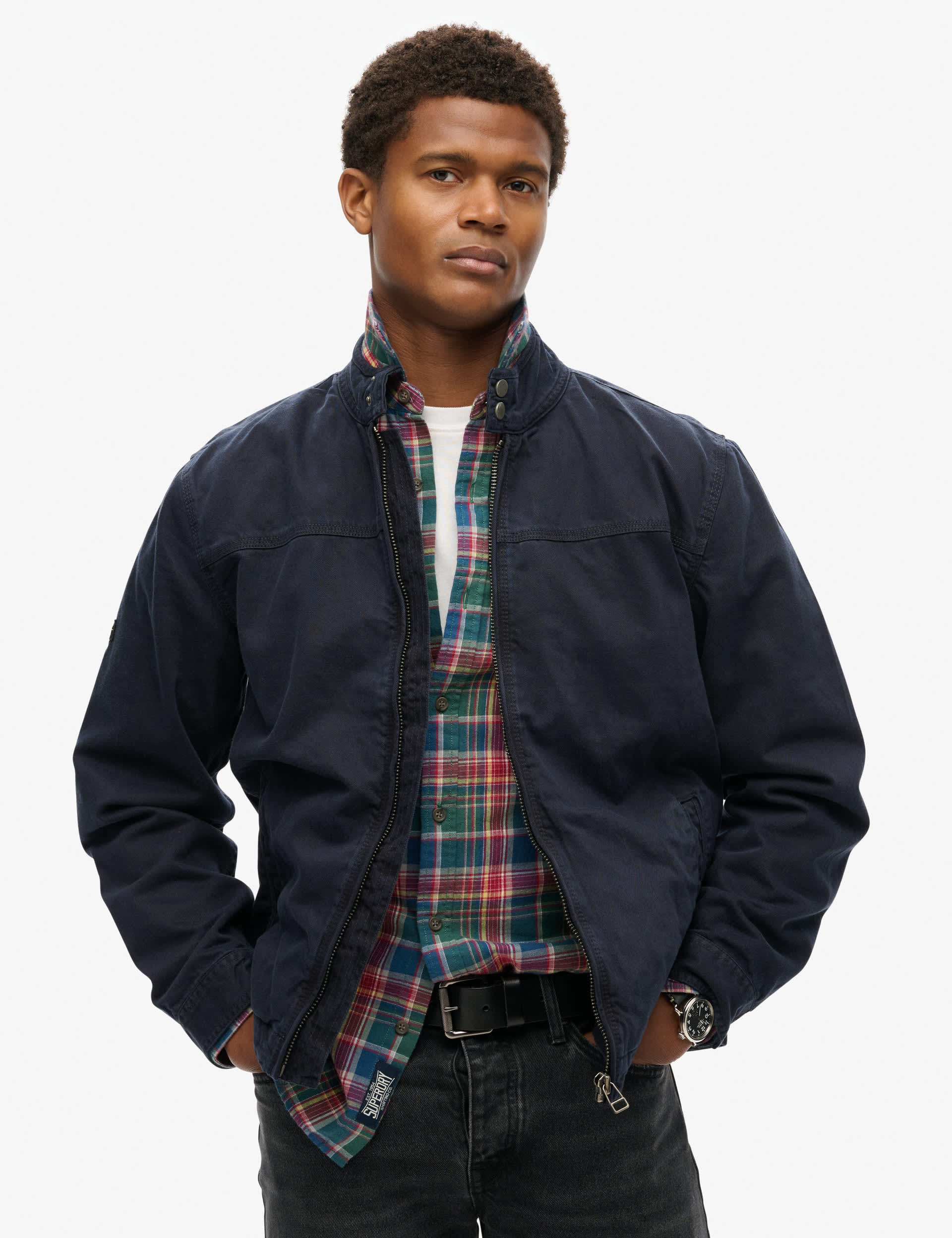 Superdry Men's Pure Cotton Harrington Jacket - M - Navy, Navy,Beige