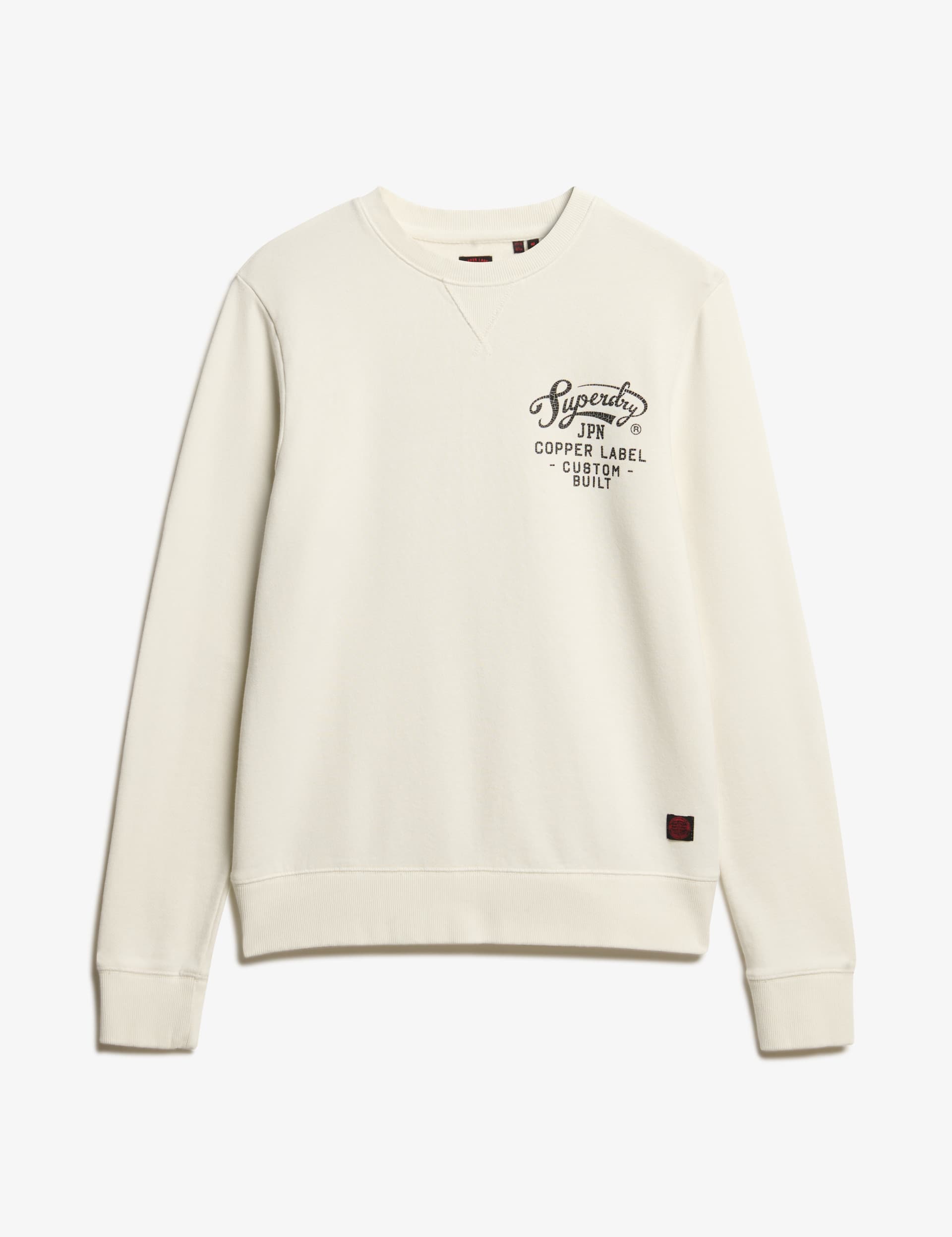 Superdry Men's Pure Cotton Logo Graphic Crew Neck Sweatshirt - Cream, Cream