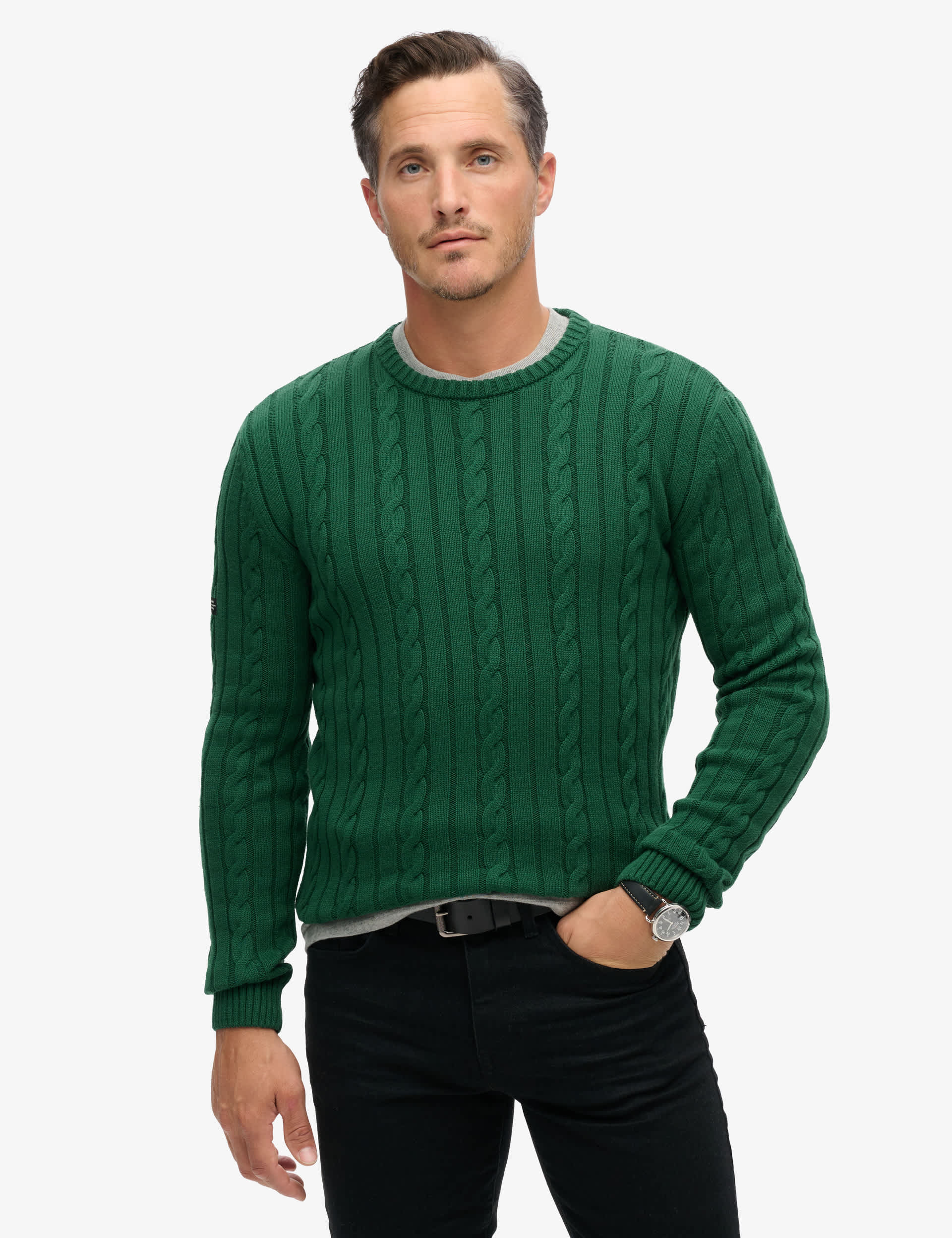 Superdry Men's Pure Cotton Cable Knit Jumper - Green, Green,Cream,Navy