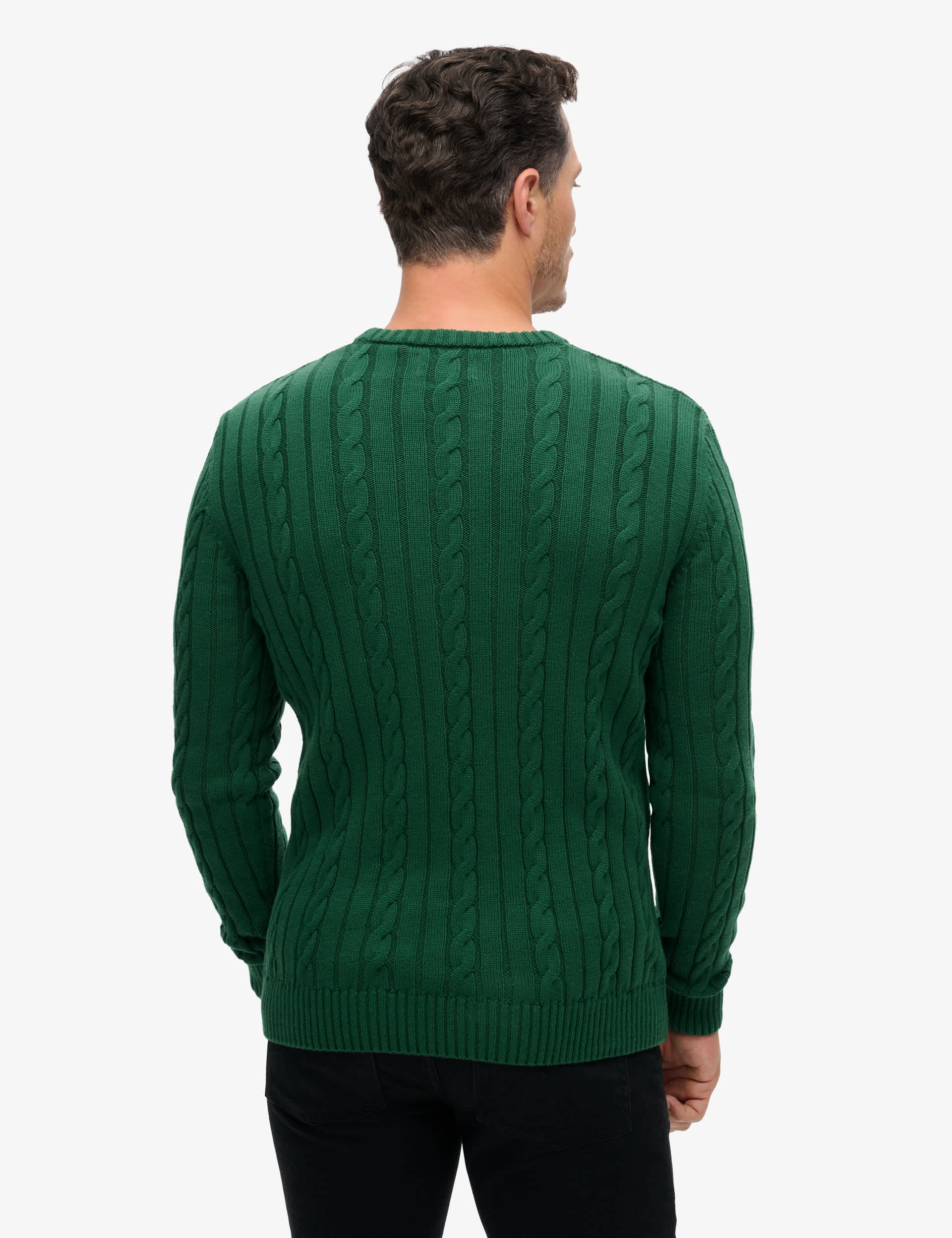 Superdry Men's Pure Cotton Cable Knit Jumper - Green, Green,Cream