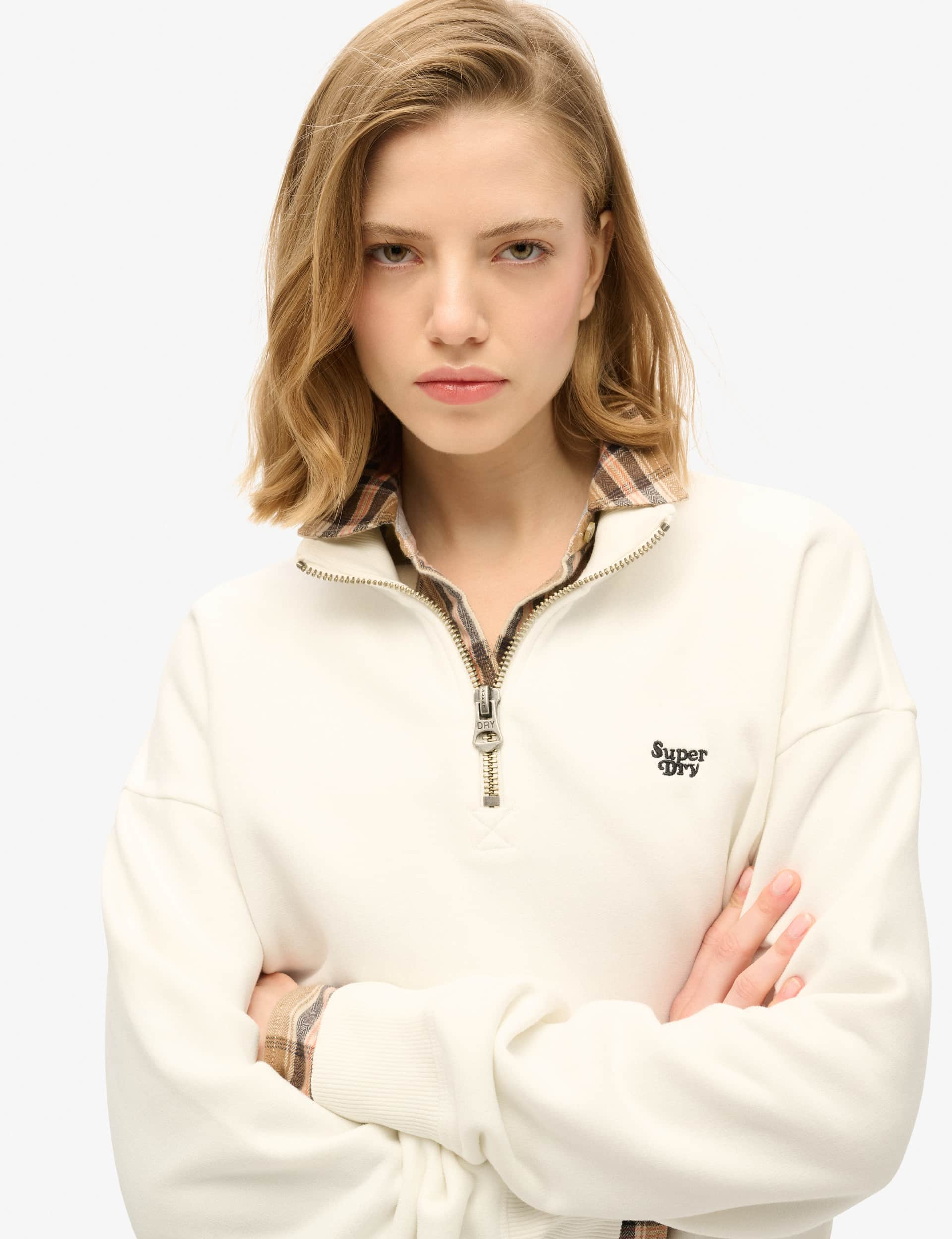 Superdry Women's Cotton Rich Funnel Neck Half Zip Sweatshirt - 12 - White, White