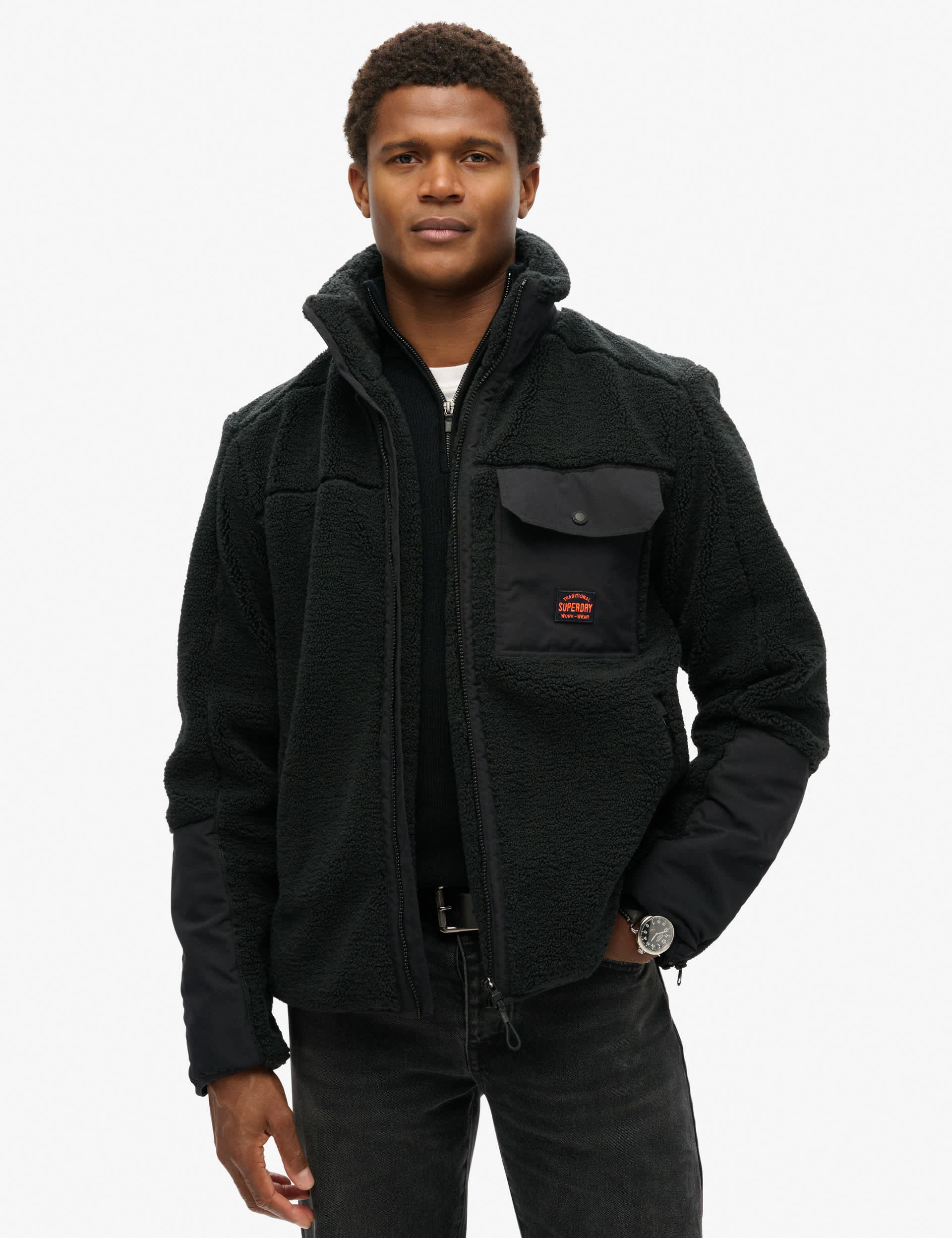 Superdry Men's Borg Hybrid Jacket - M - Black, Black,Olive