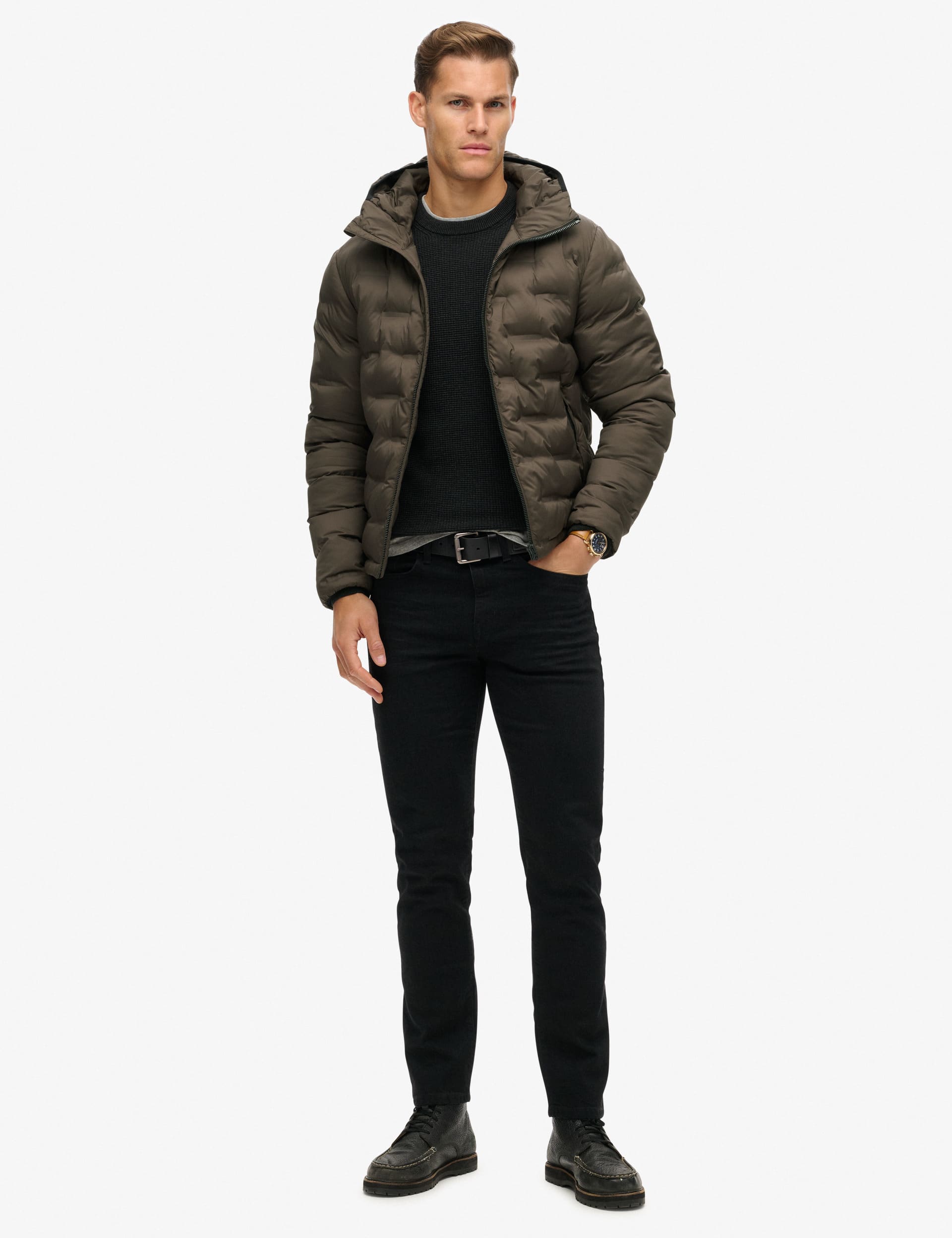 Superdry Men's Hooded Quilted Puffer Jacket - Brown, Brown