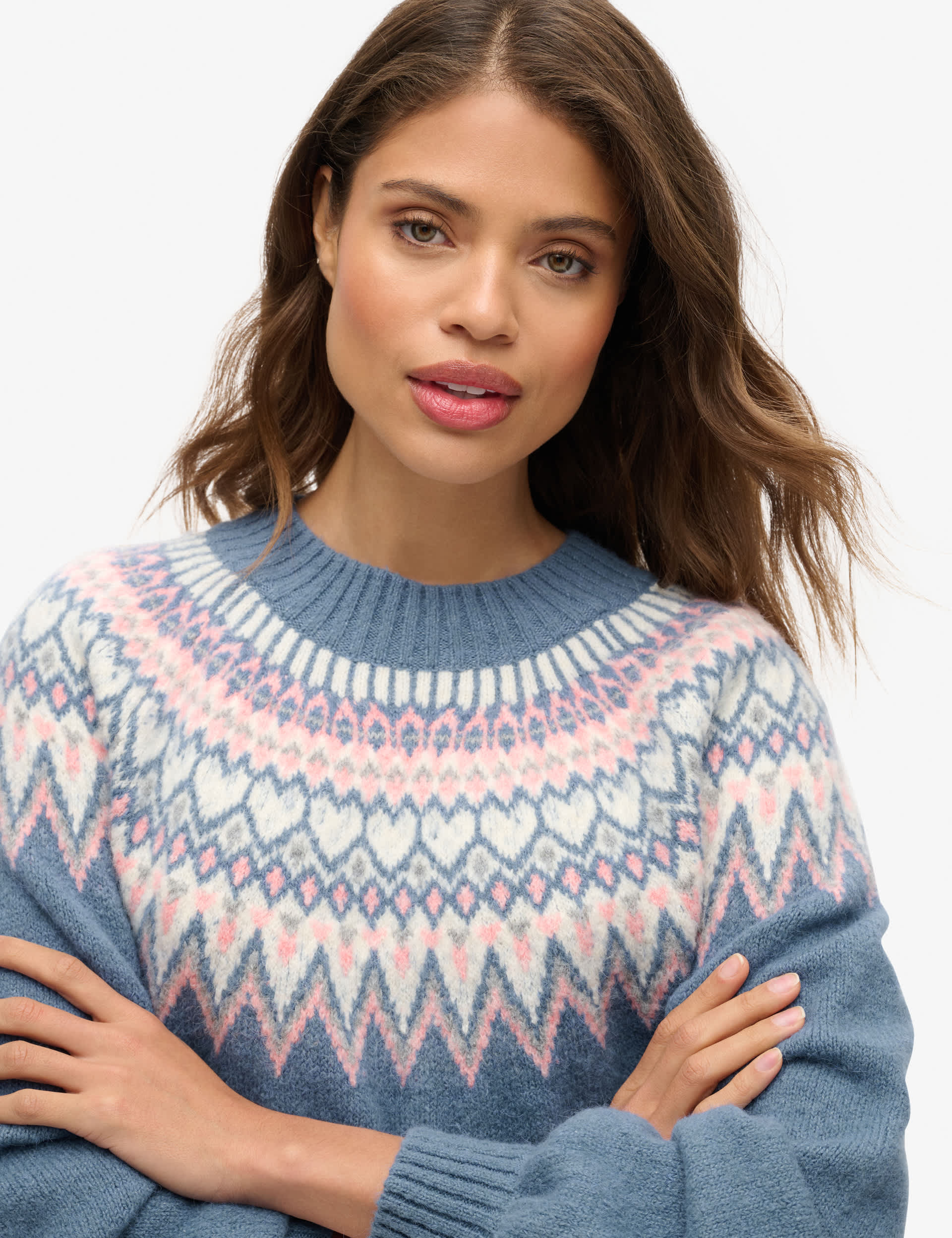 Superdry Women's Patterned Textured Jumper - 10 - Blue Mix, Blue Mix