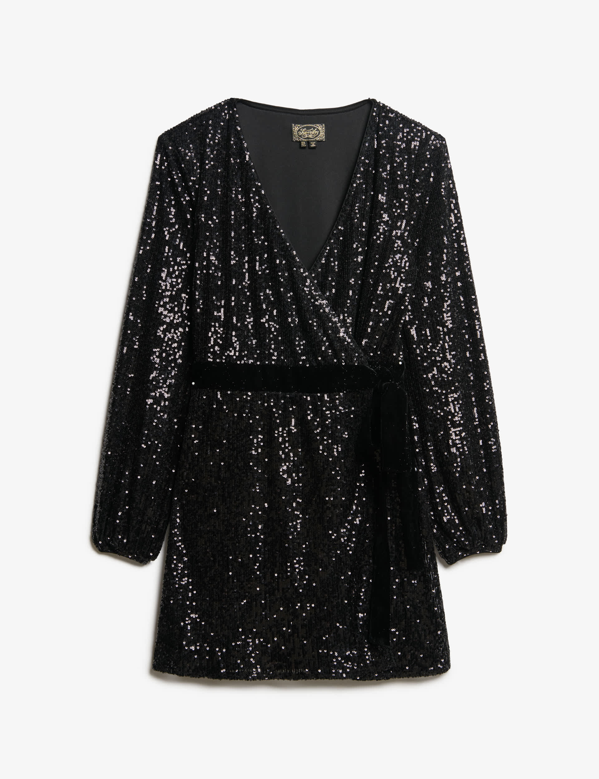 Superdry Women's Velvet Sequin V-Neck Mini Wrap Dress - 8 - Black, Black