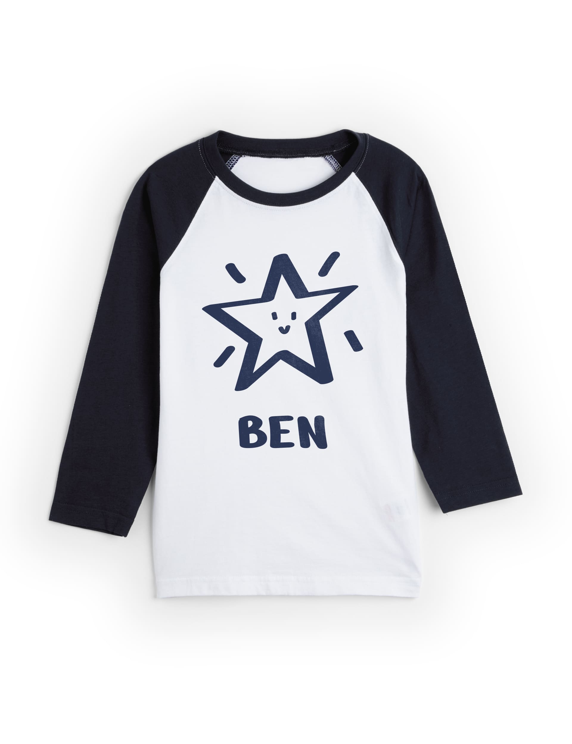 Dollymix Boys Personalised Star T-Shirt (0-3 Yrs) - 0-6M - Navy Mix, Navy Mix