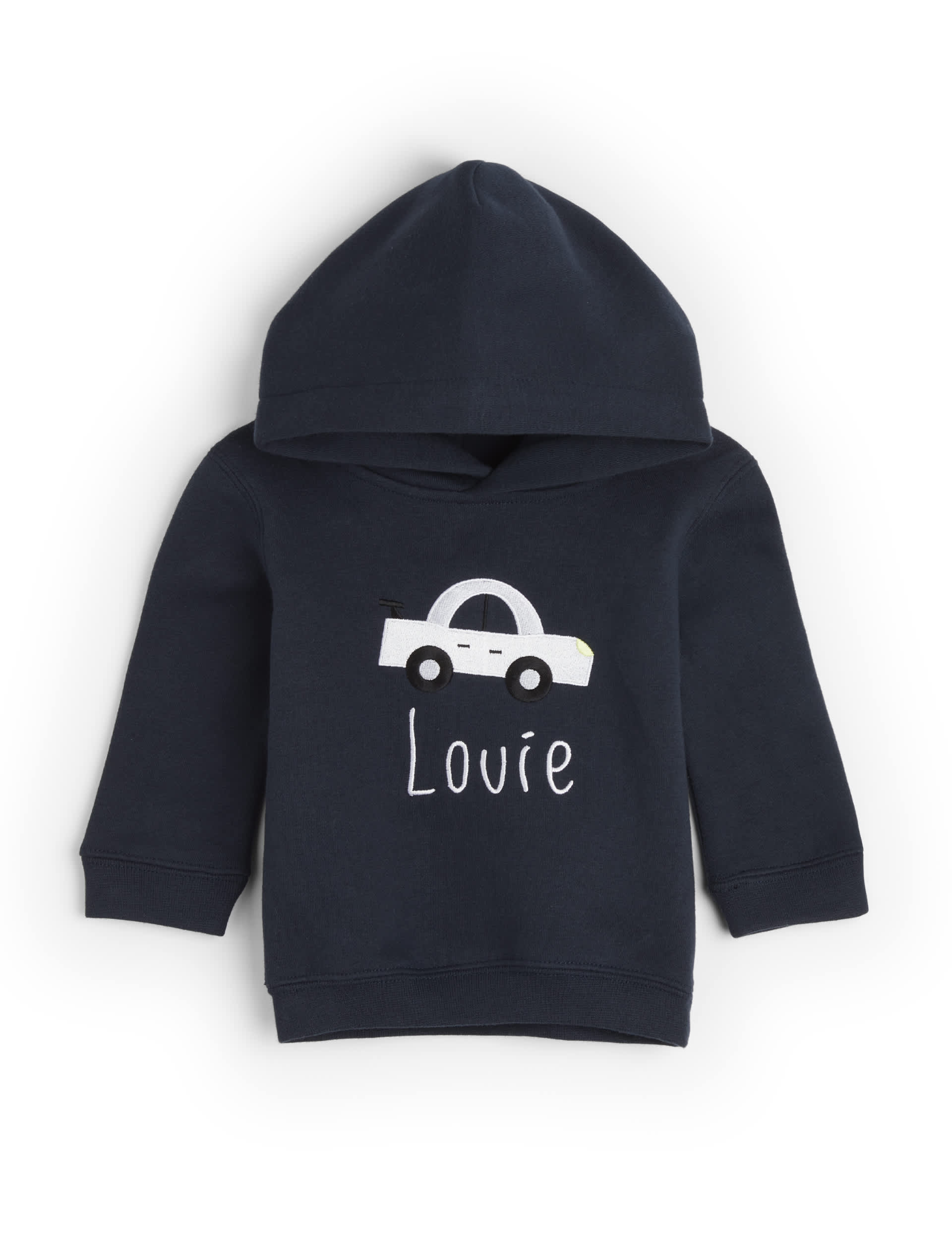 Dollymix Boys Personalised Car Hoodie (6-24 Mths) - 18-24 - Navy Mix, Navy Mix