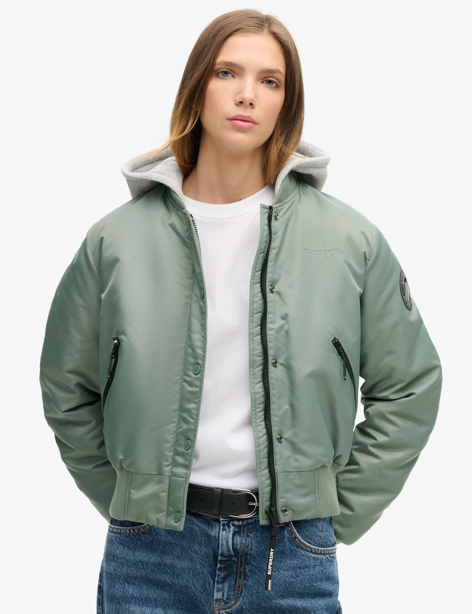 Superdry Women's Cotton Rich Hooded Bomber Jacket - 12 - Khaki, Khaki