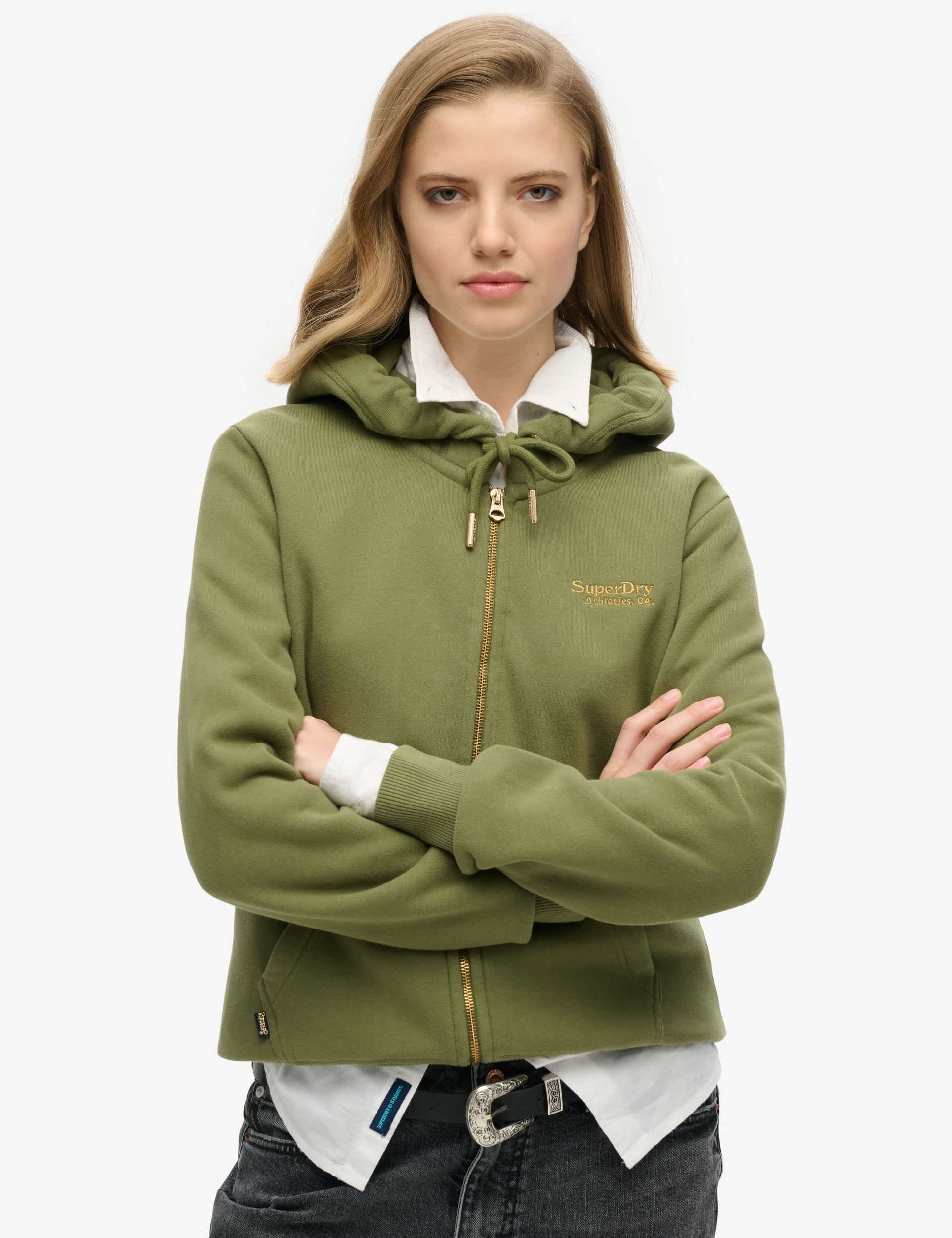 Superdry Women's Cotton Rich Logo Zip Up Hoodie - 12 - Khaki, Khaki