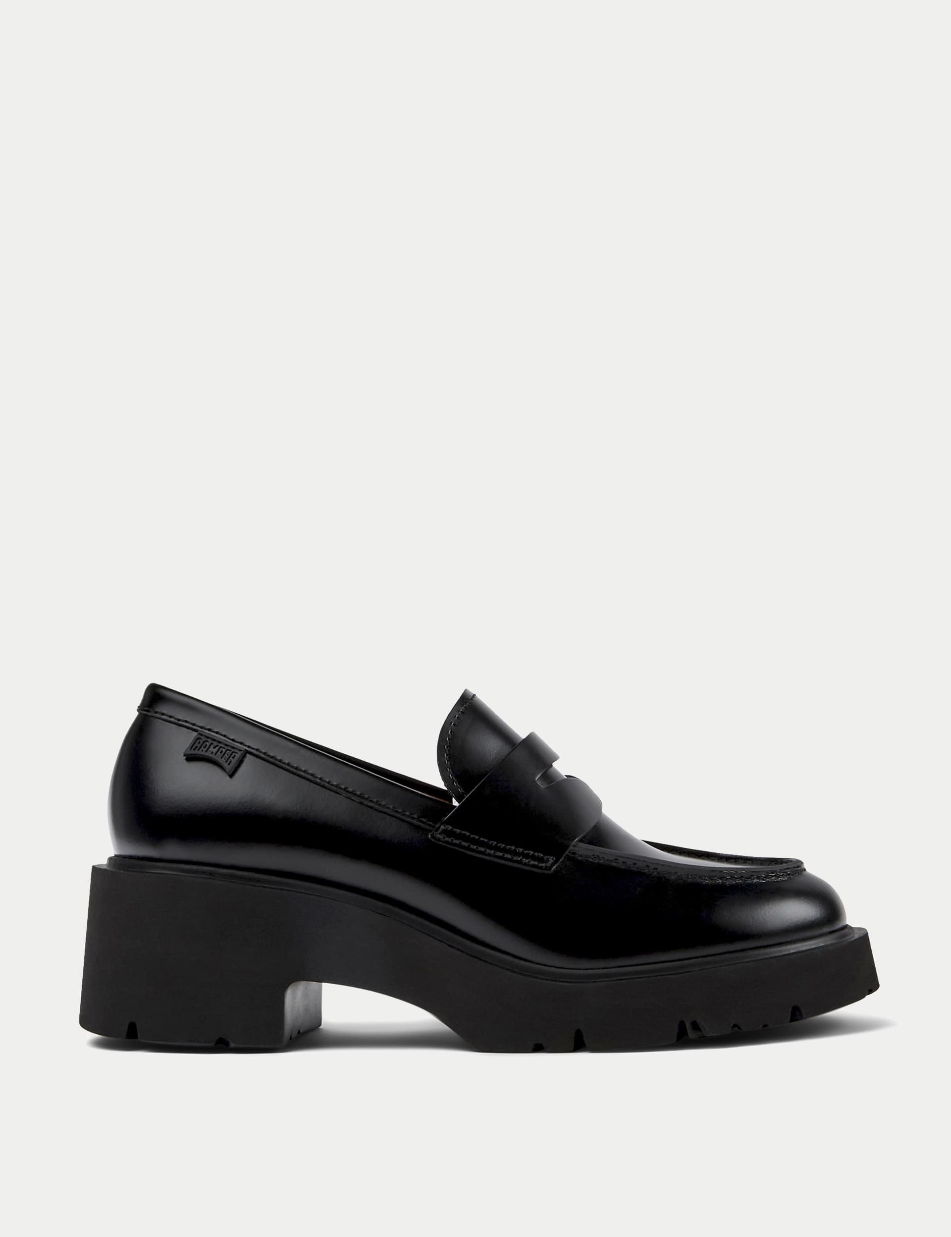 Camper Women's Block Heel Loafers - 7 - Black, Black