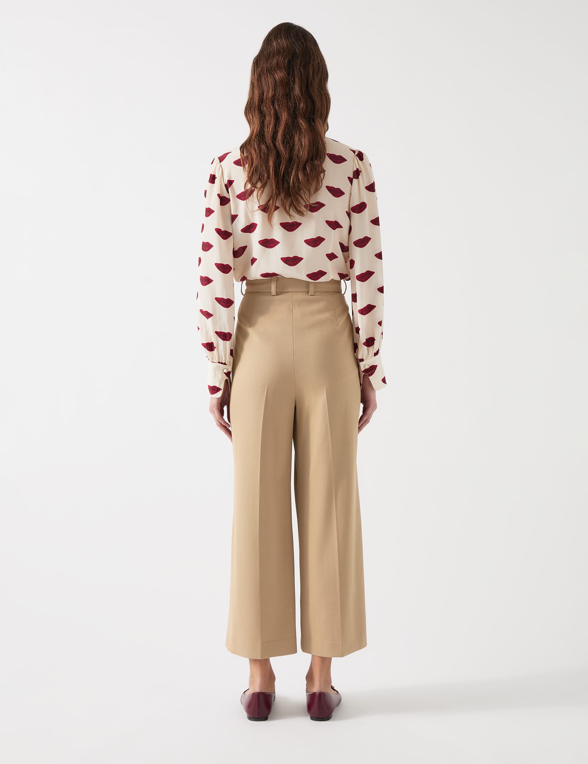 Lk Bennett Women's Twill Wide Leg Button Waist Trousers - 10 - Camel, Camel