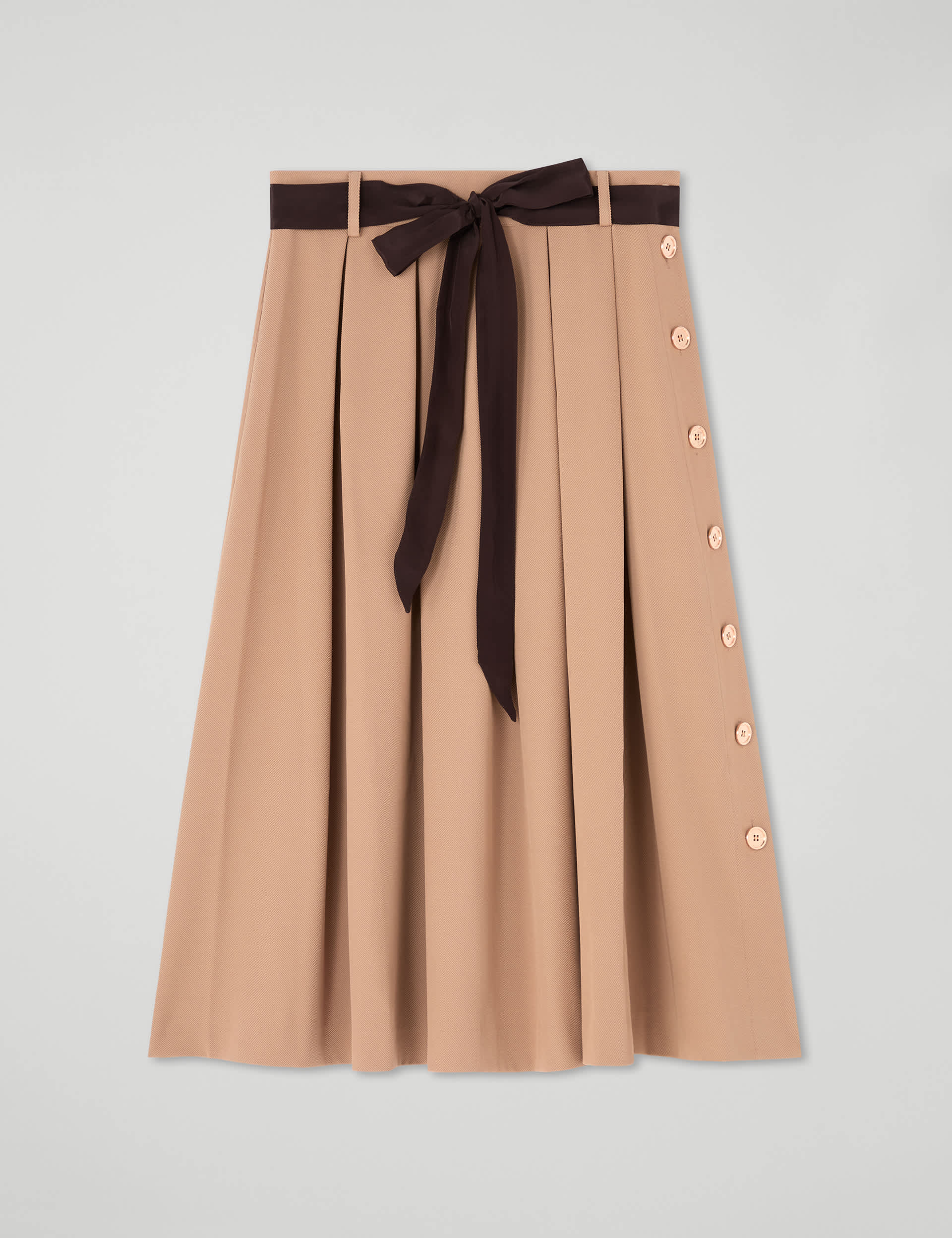 Lk Bennett Women's Twill Box Pleat Tie Waist Midi A-Line Skirt - 12 - Camel, Camel