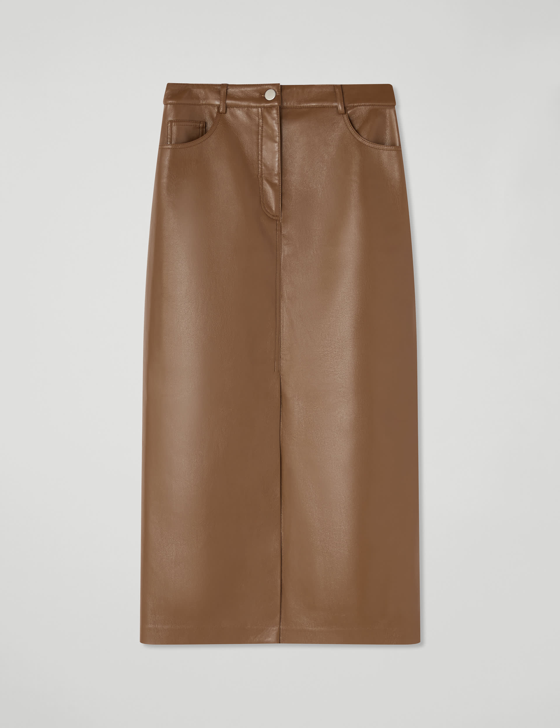 Lk Bennett Women's Leather Look Split Front Midi Pencil Skirt - 16 - Brown, Brown