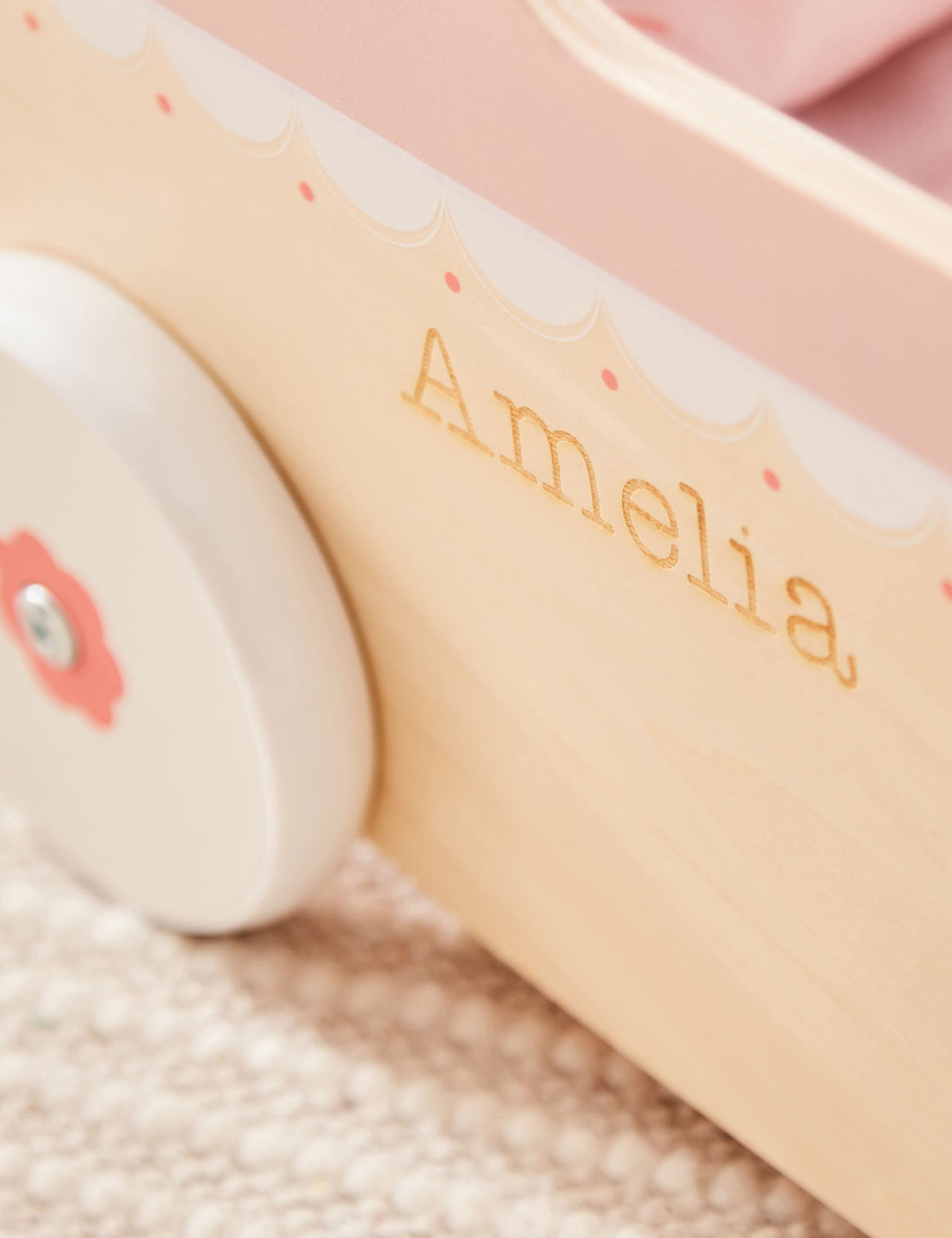 My 1St Years Personalised Pink Wooden Dolls Pram, Pink