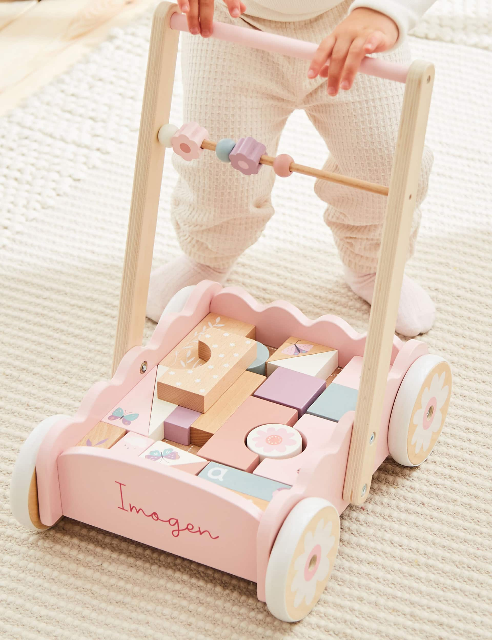 My 1St Years Personalised Pink Push-Along Activity Walker With Blocks, Pink