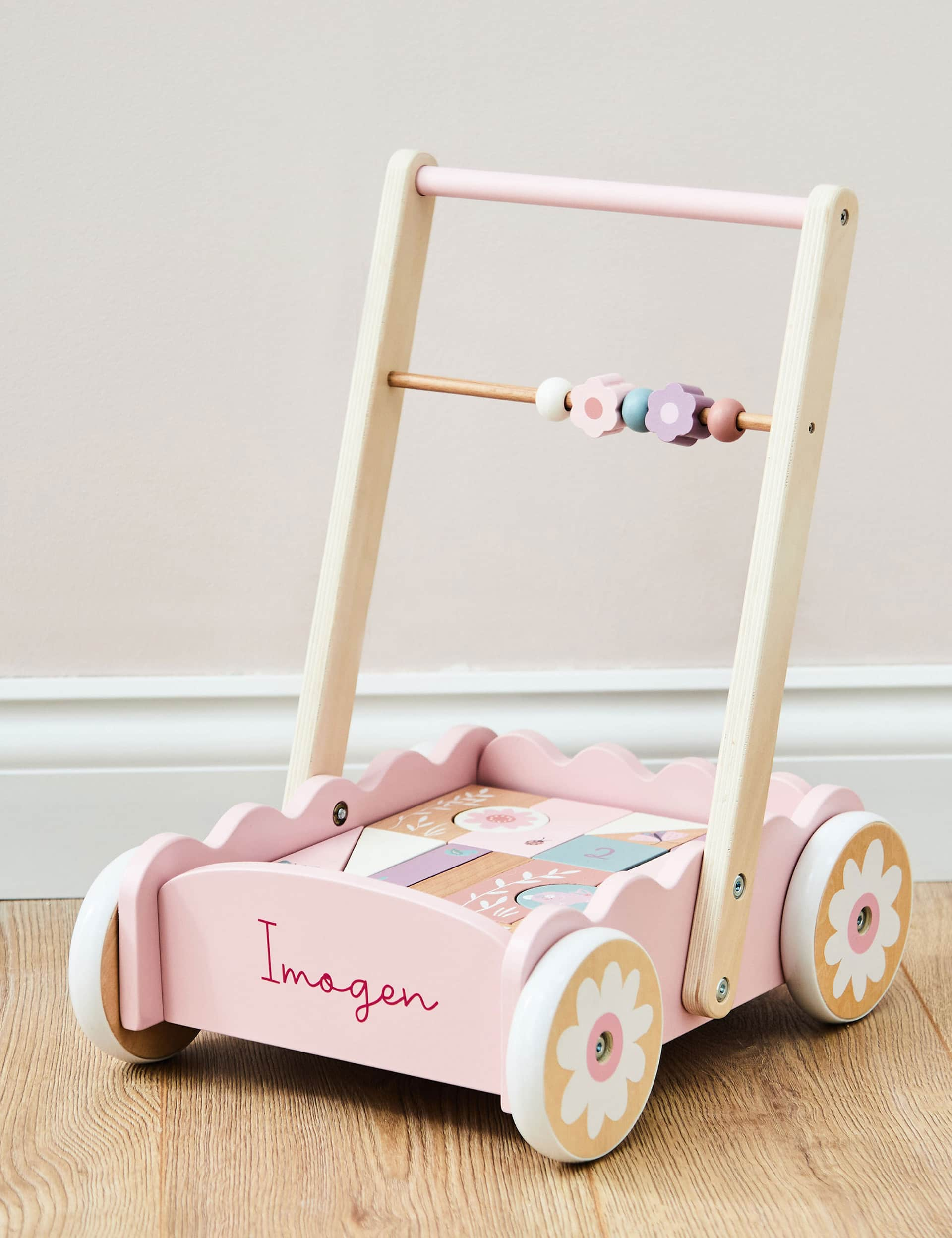 My 1St Years Personalised Pink Push-Along Activity Walker With Blocks, Pink