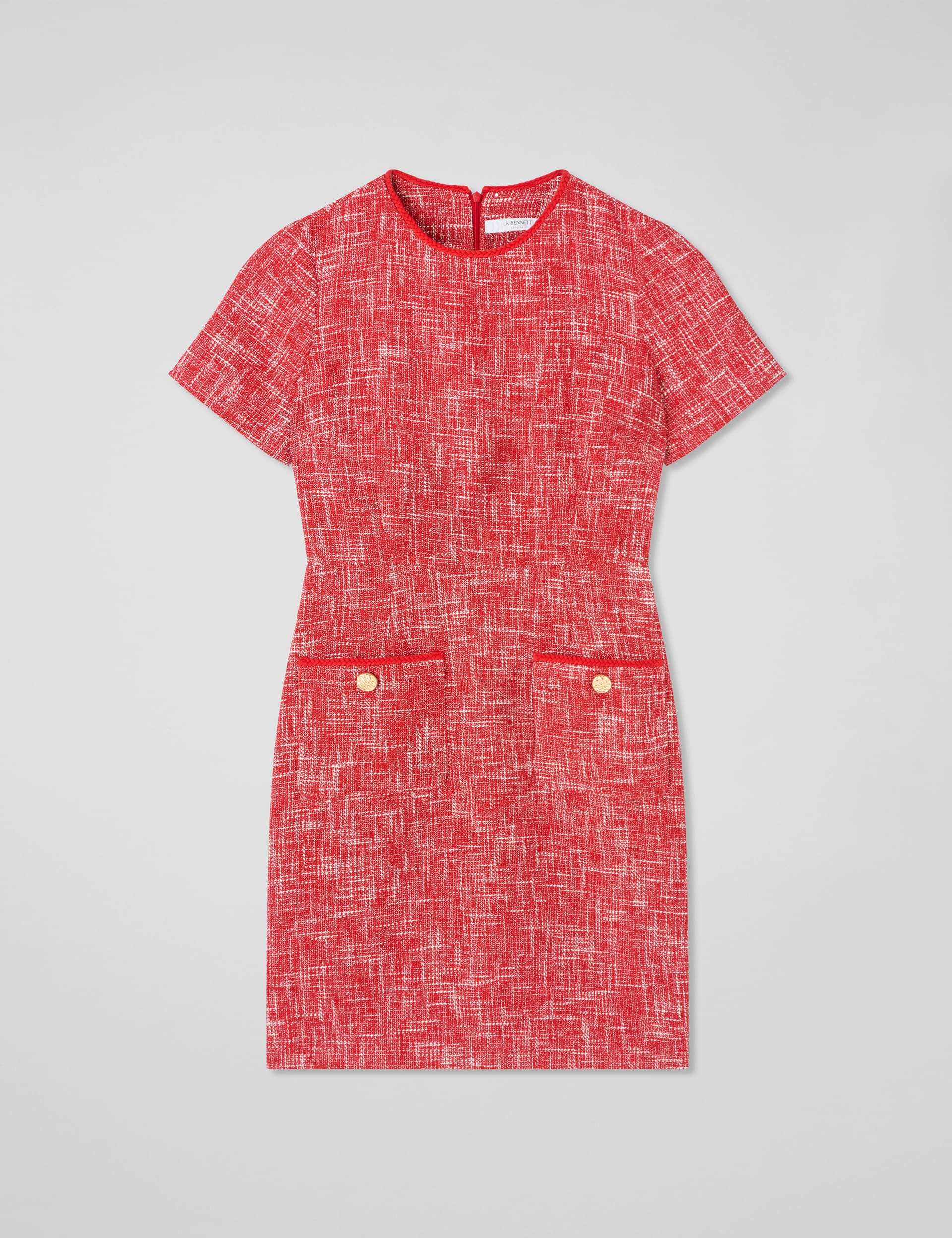 Lk Bennett Women's Tweed Button Detail Mini Tailored Dress - 14 - Red Mix, Red Mix