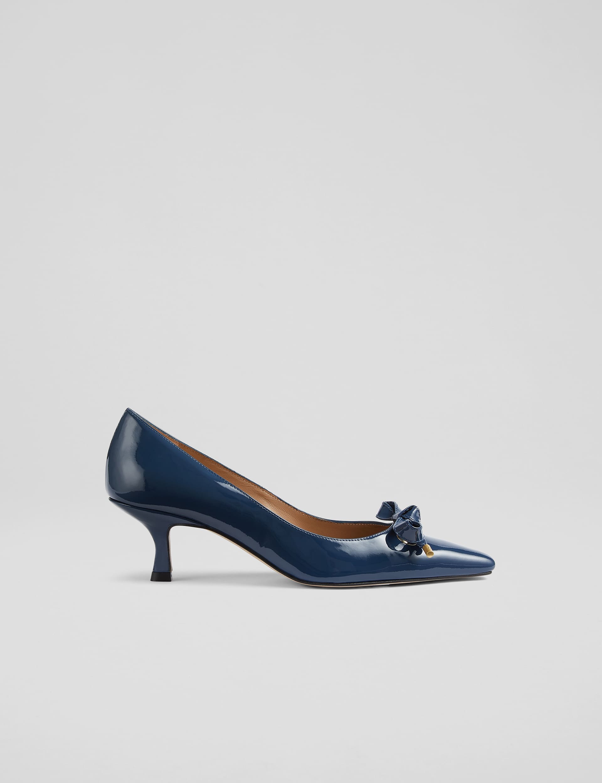 Lk Bennett Women's Leather Patent Bow Kitten Heel Court Shoes - 6 - Navy, Navy