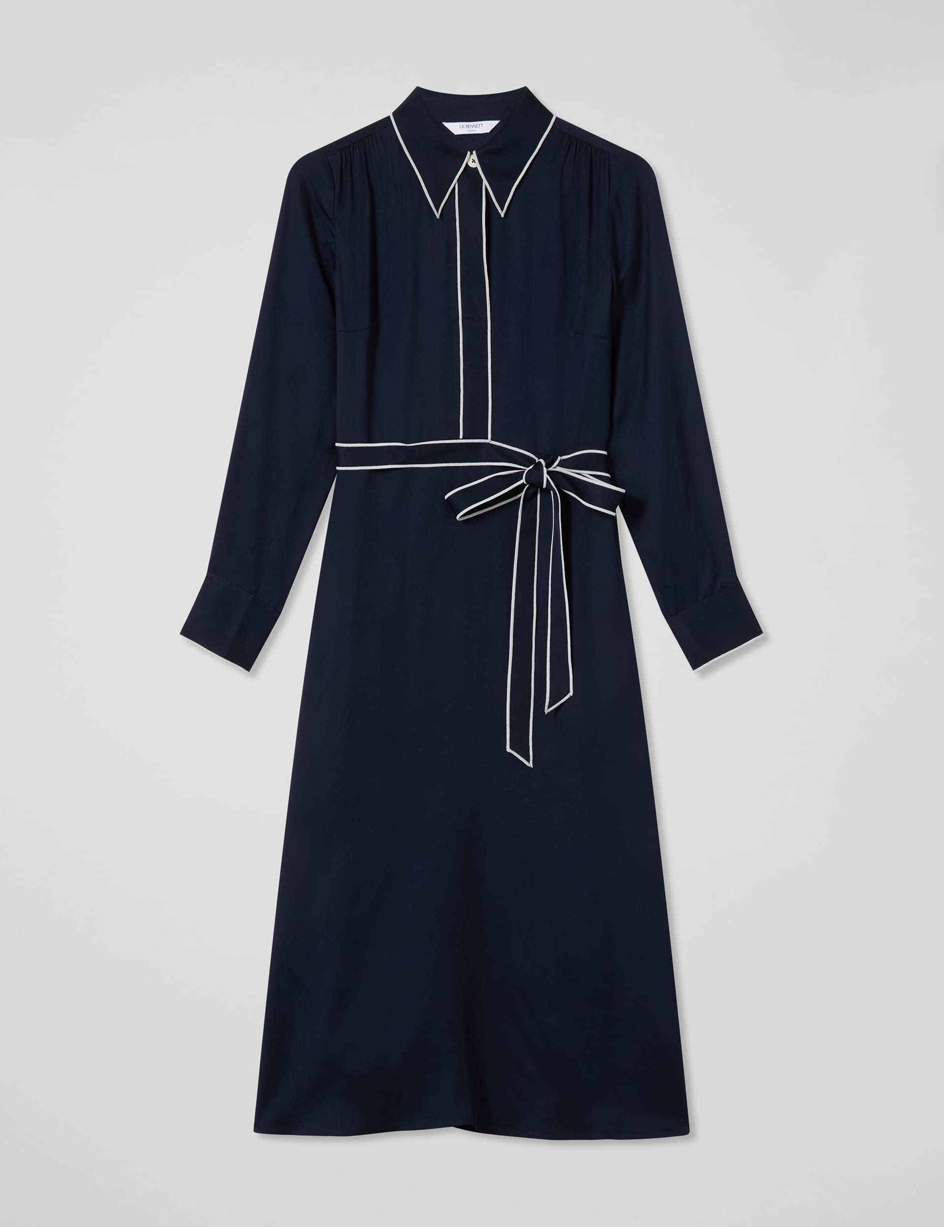 Lk Bennett Women's Belted Relaxed Midi Shirt Dress - 14 - Navy Mix, Navy Mix