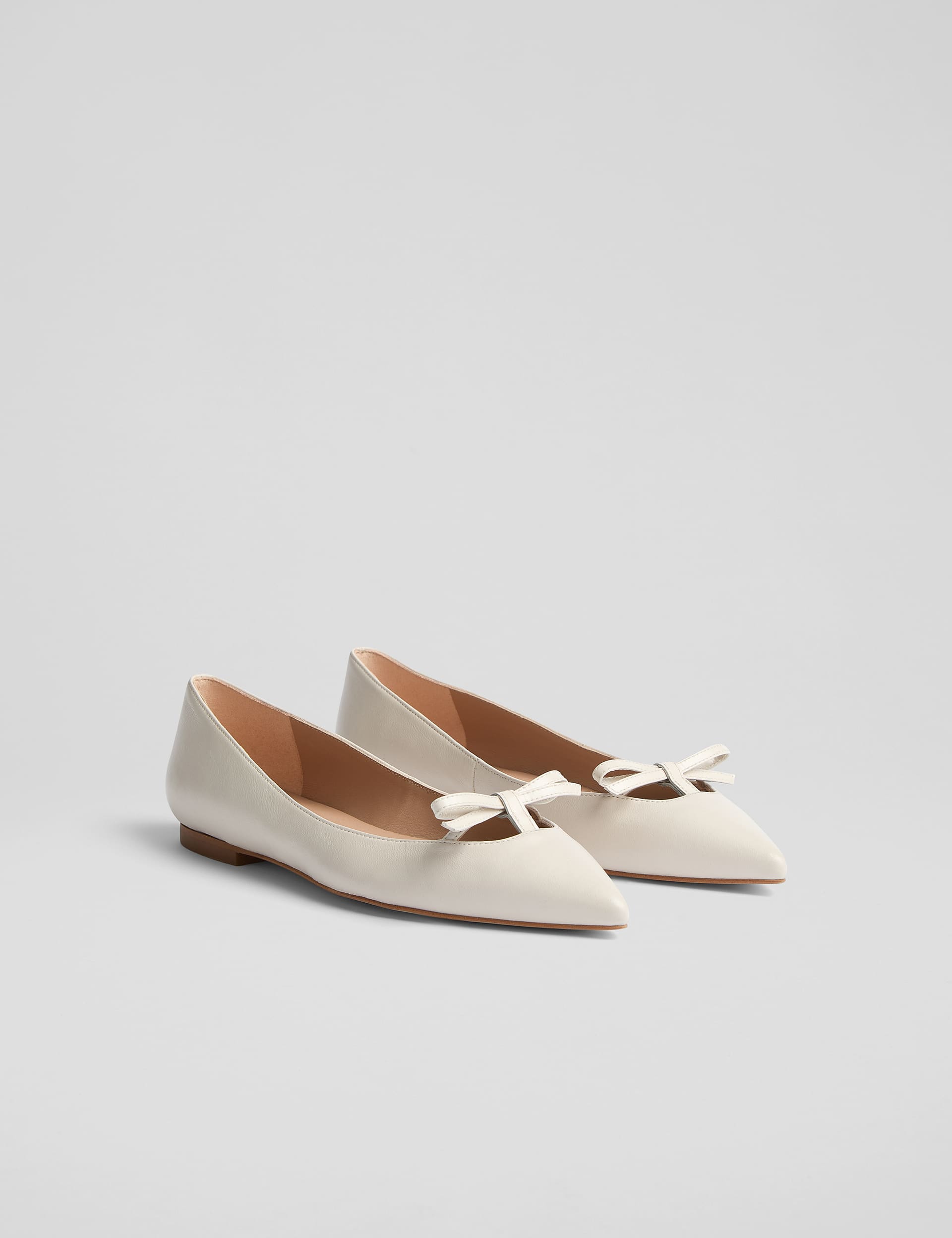 Lk Bennett Women's Leather Bow Flat Pointed Pumps - 6 - Cream, Cream