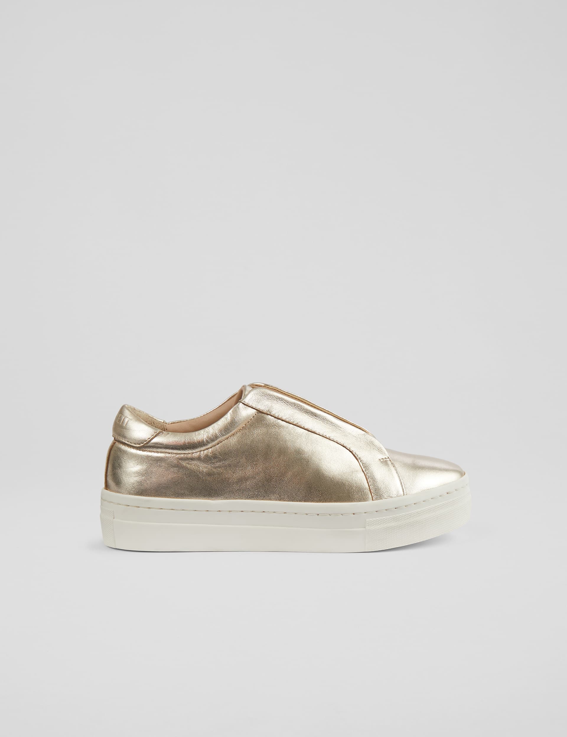 Lk Bennett Women's Leather Slip On Metallic Trainers - 6 - Gold, Gold